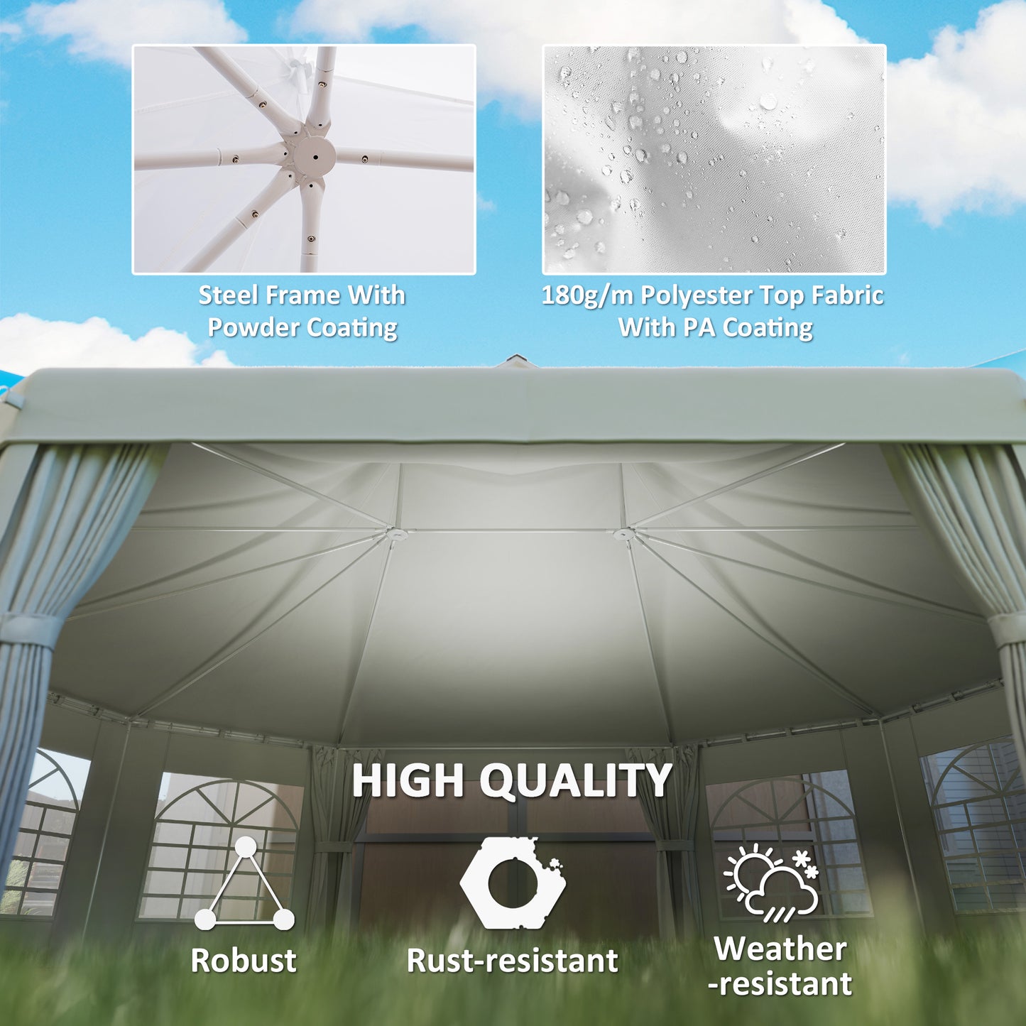 10 Sides Decagonal Garden Gazebo Marquee Party Tent Wedding Canopy