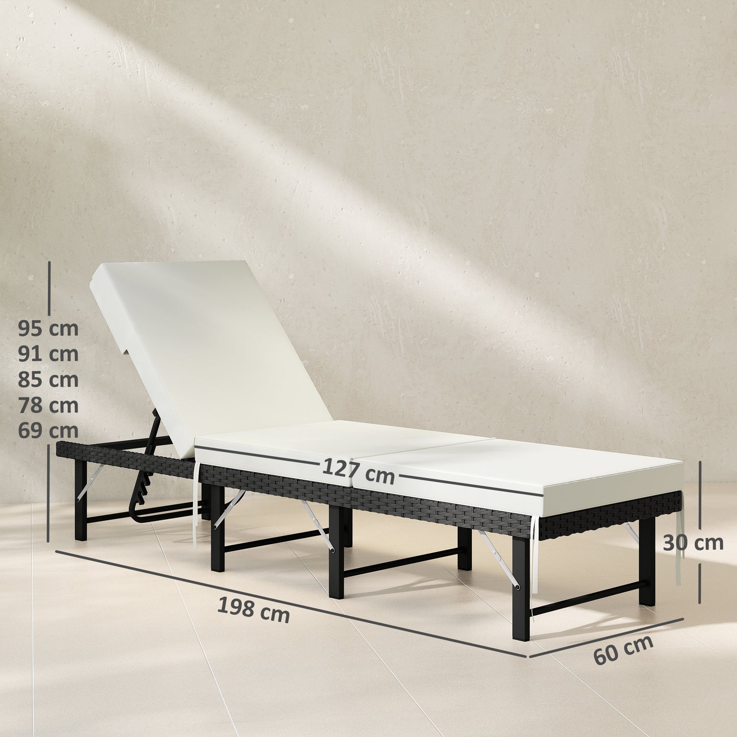 Single Folding Rattan Sun Lounger, with Cushion