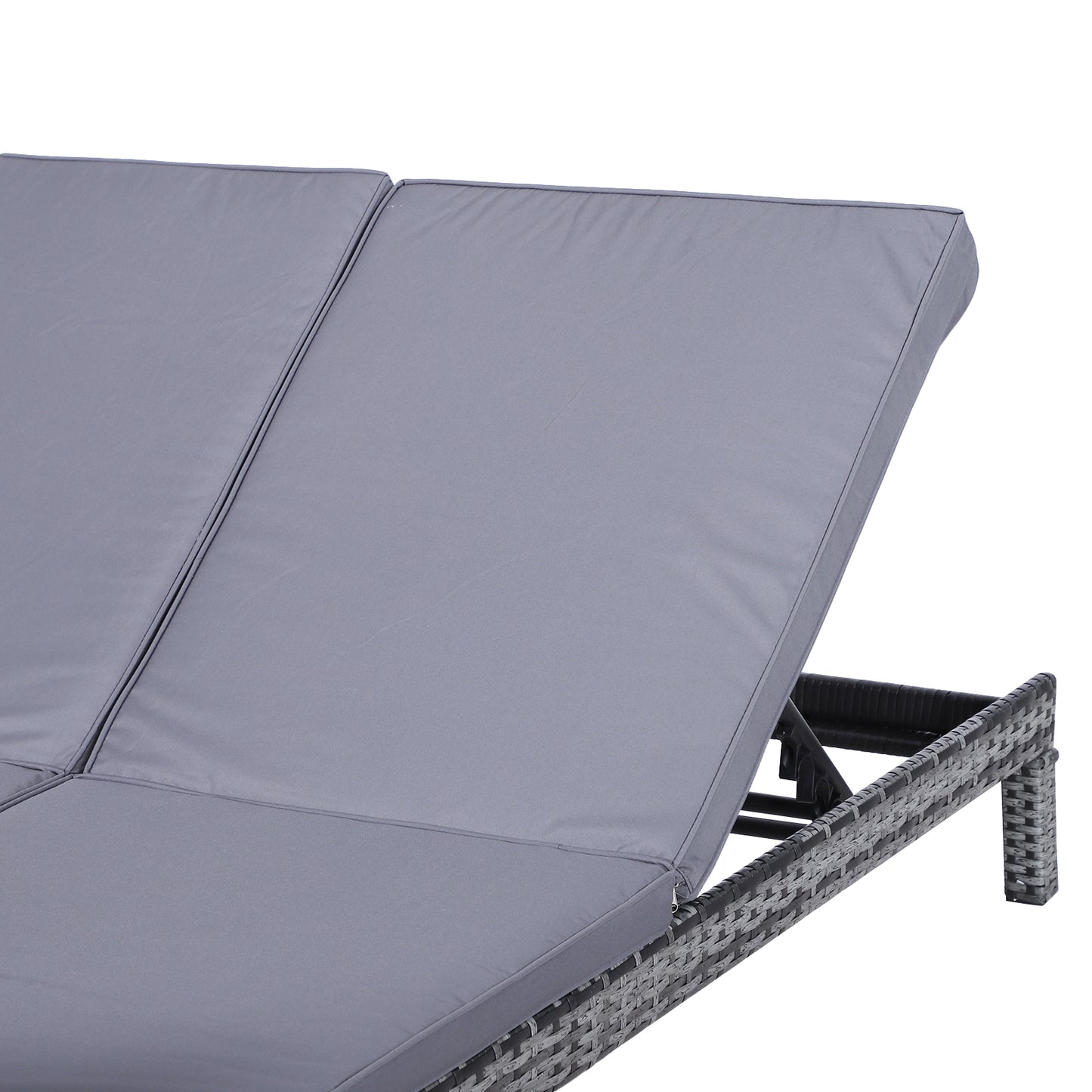 2 Seater Rattan Lounger Adjustable Double Chaise Chair Loveseat w/