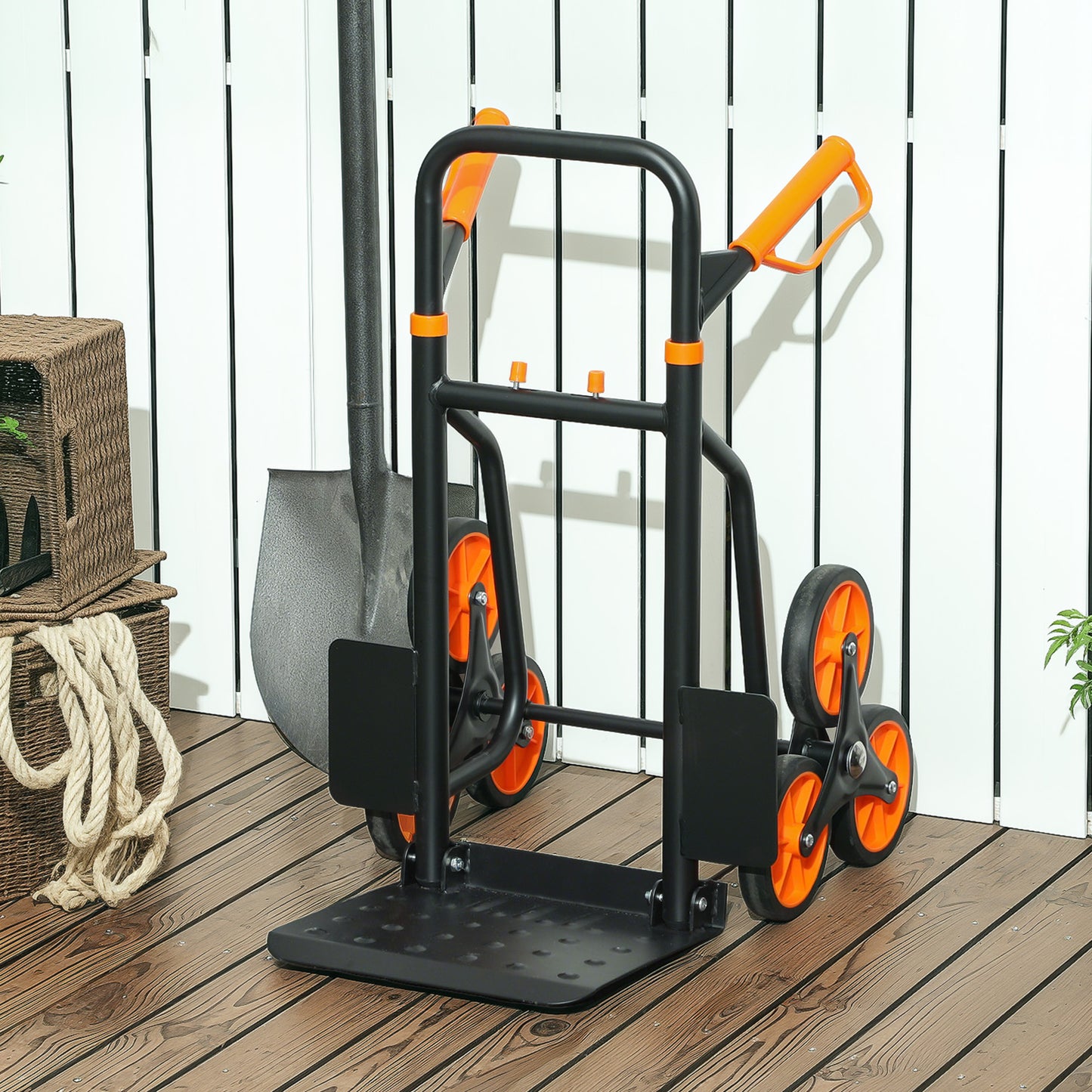 Six-Wheel Folding  Sack Barrow Trolley - Black/Orange