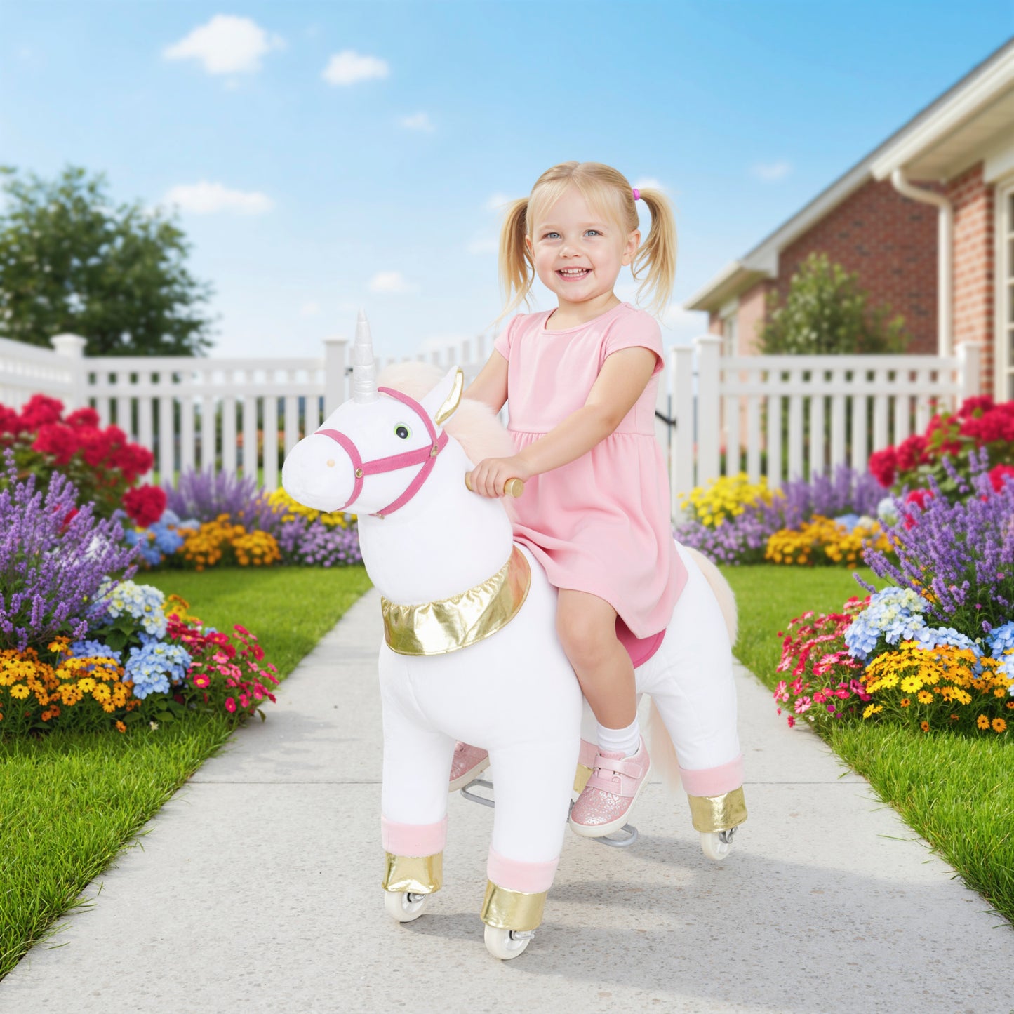 Kids Rocking Horse, Plush Walking Horse with Wheels