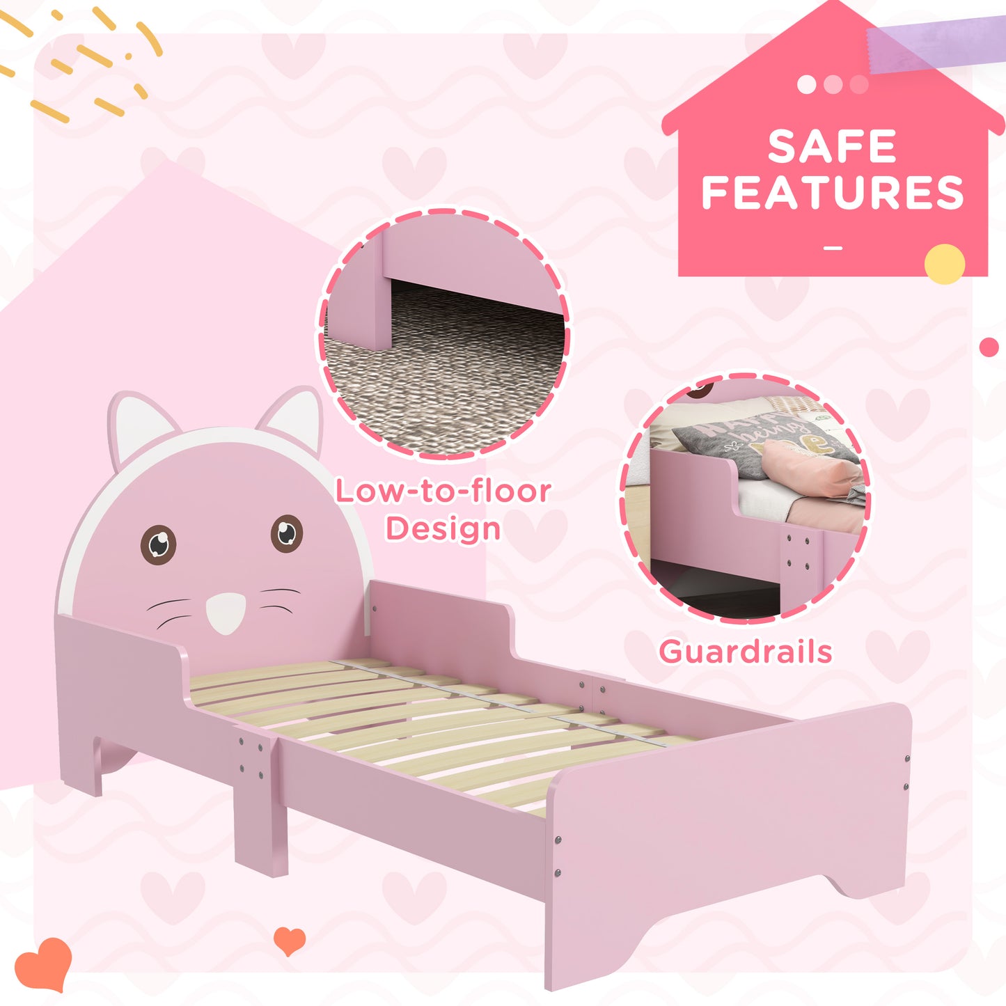 Bed for Kids Cat Design Toddler Bed Frame Bedroom Furniture