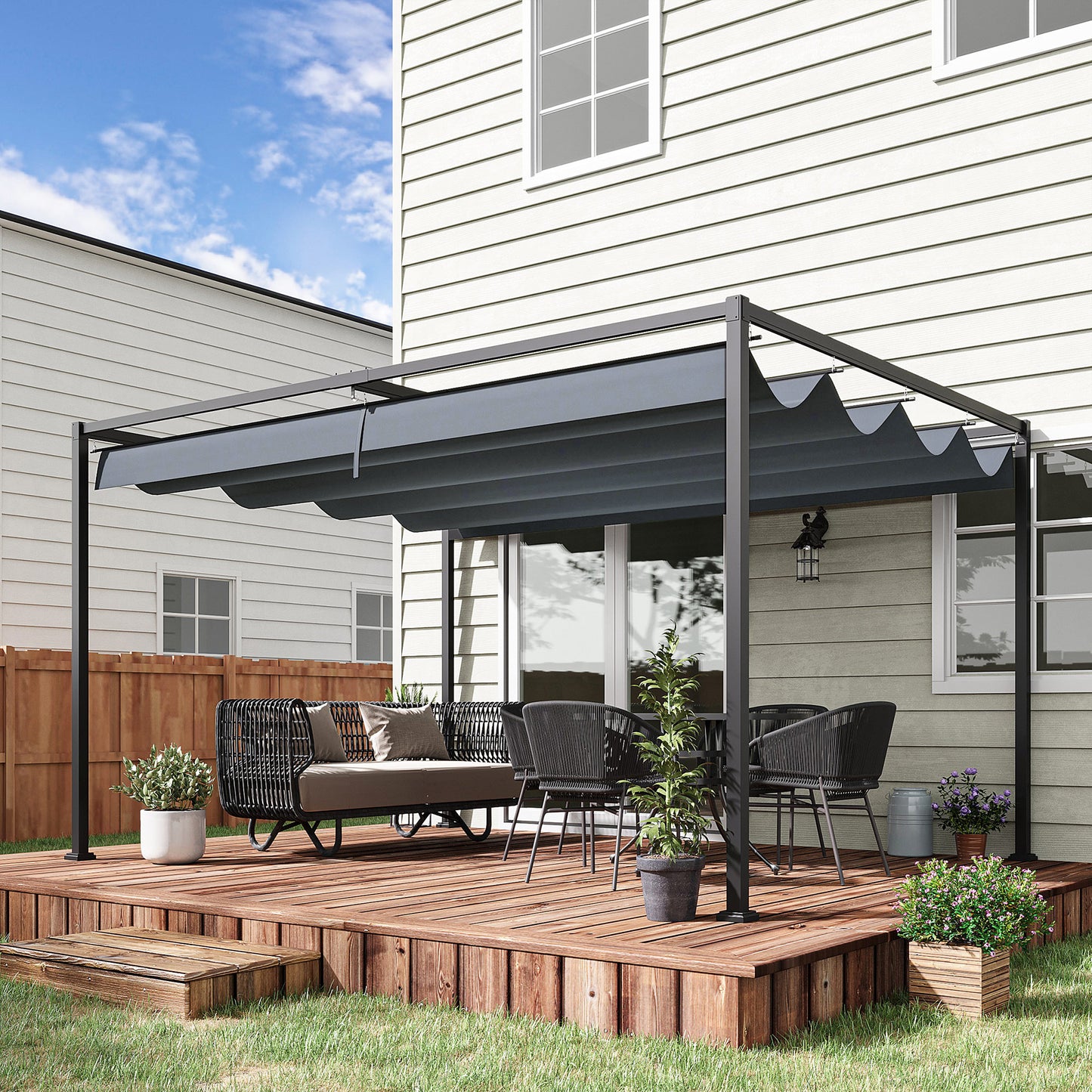 4 x 3(m) Metal Outdoor Pergola with Retractable Roof