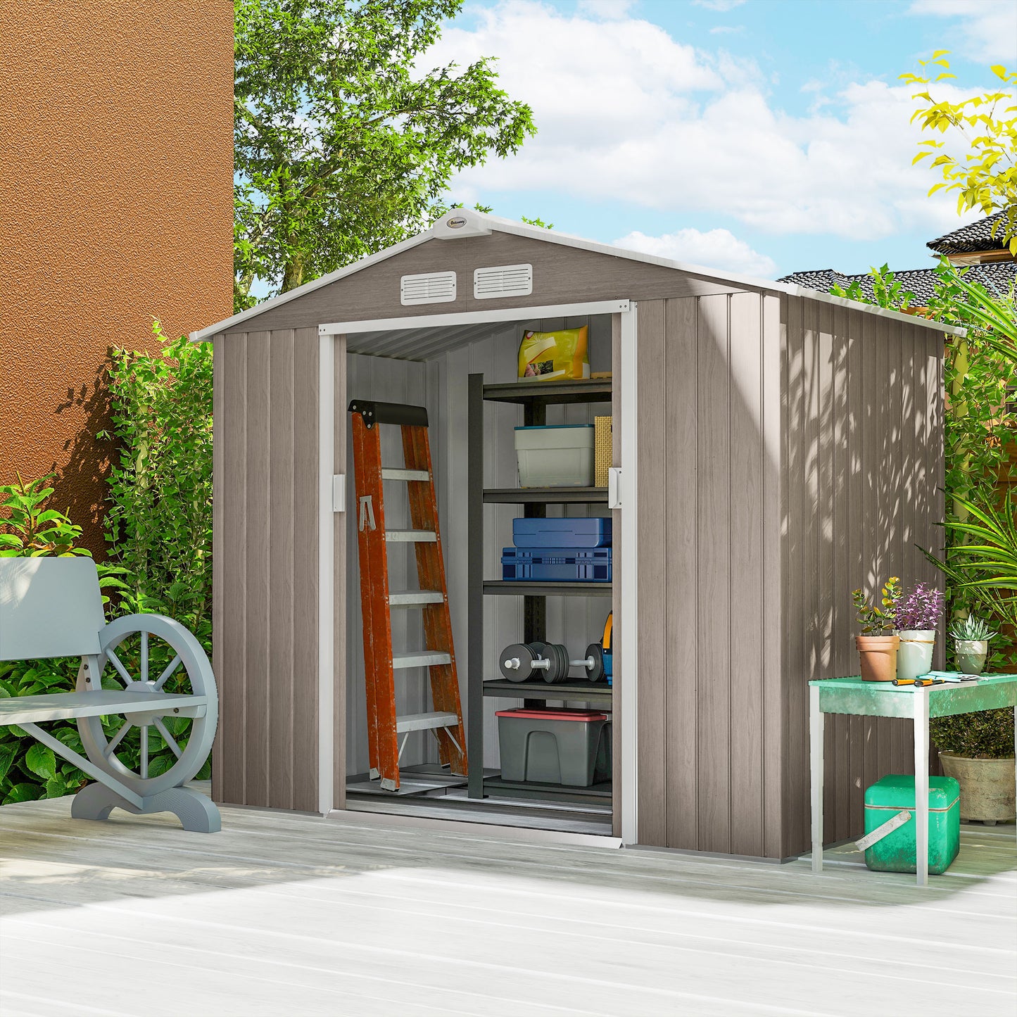 7 x 4ft Metal Garden Storage Shed with Vents
