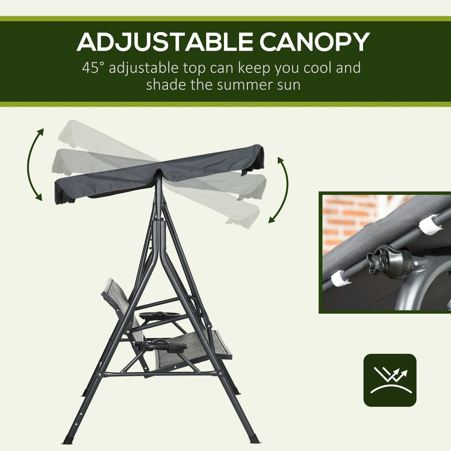 3 Seater Swing Chair, Garden Swing Seat Bench with Adjustable Canopy