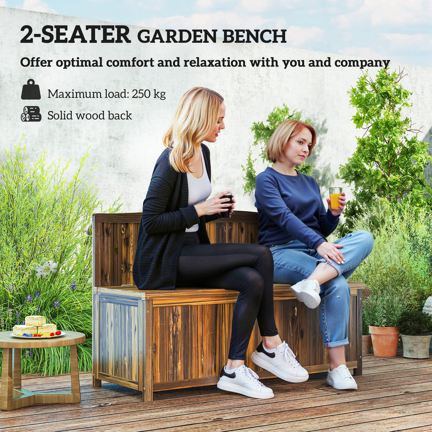 Wood Storage Bench for Patio Furniture, Outdoor Garden Seating Tools