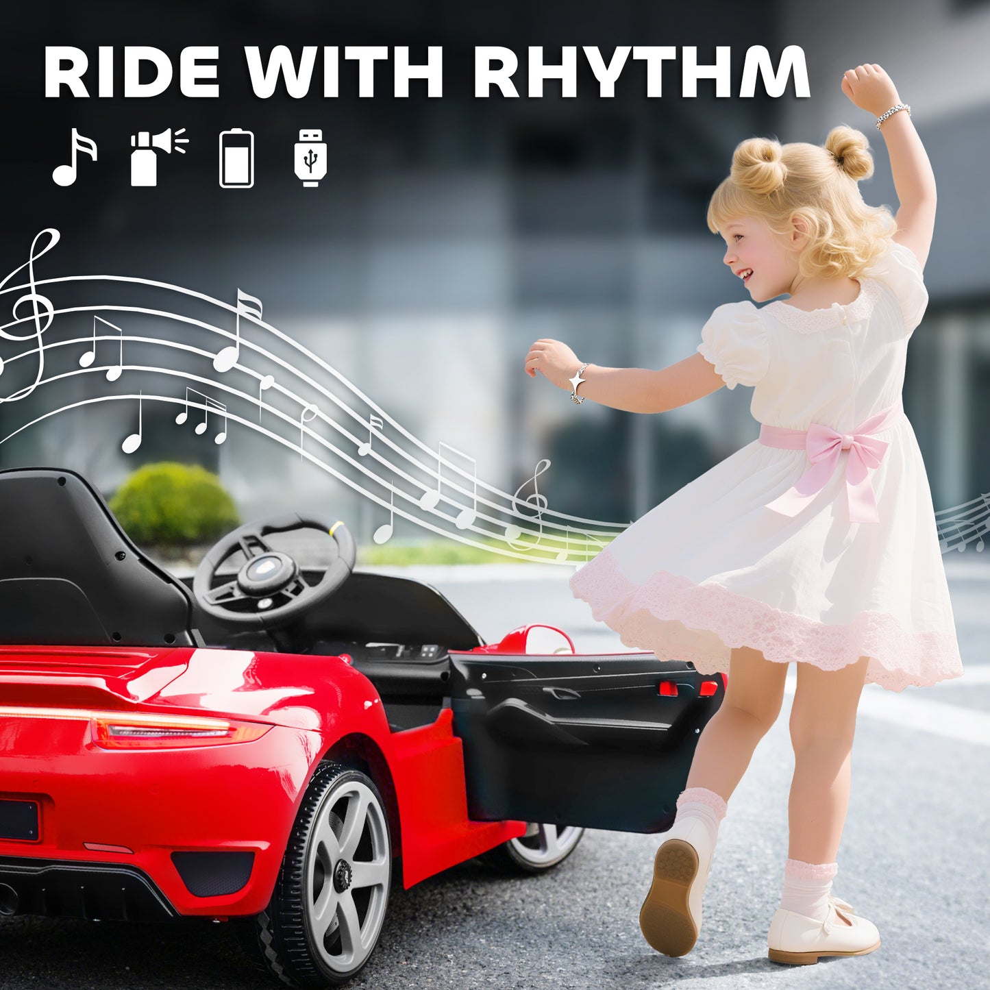 Kids Electric Car, 12V Licensed RUF GT Ride on Car with Suspension