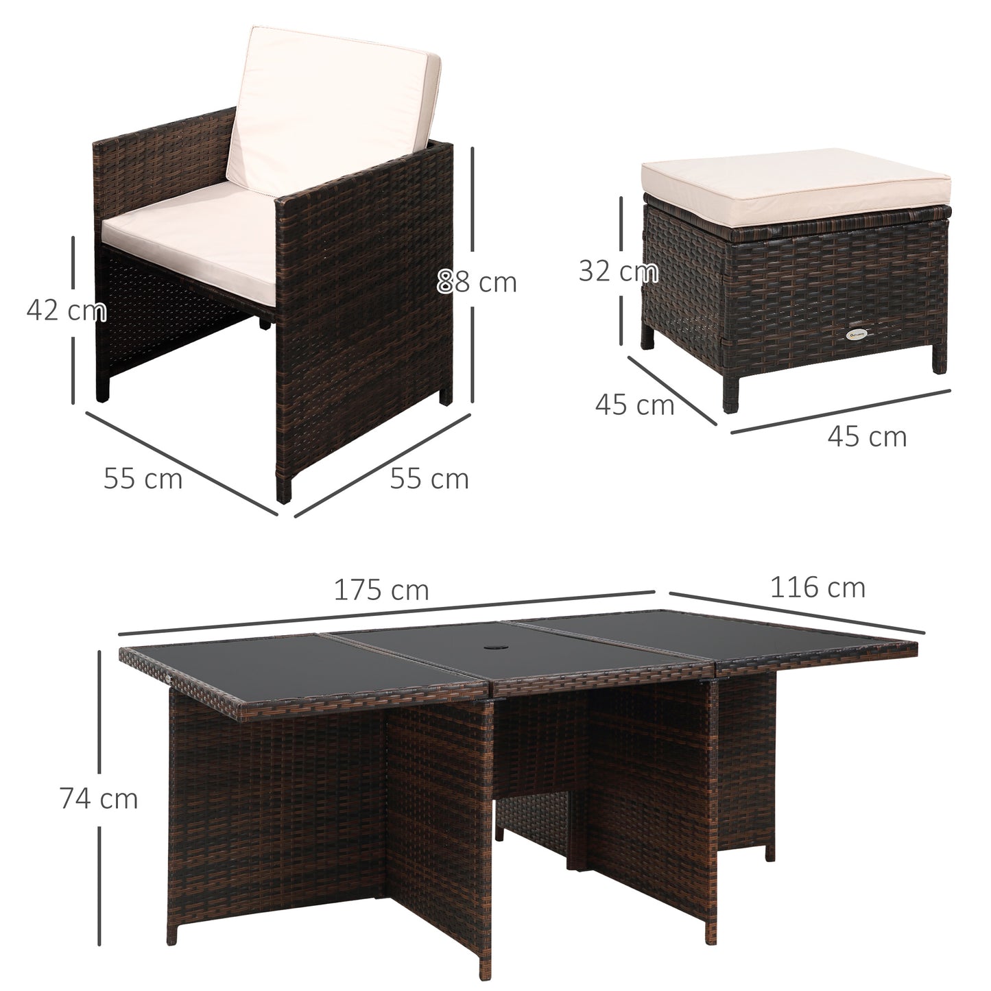 10 Seater Rattan Cube Garden Furniture Set with Parasol Hole