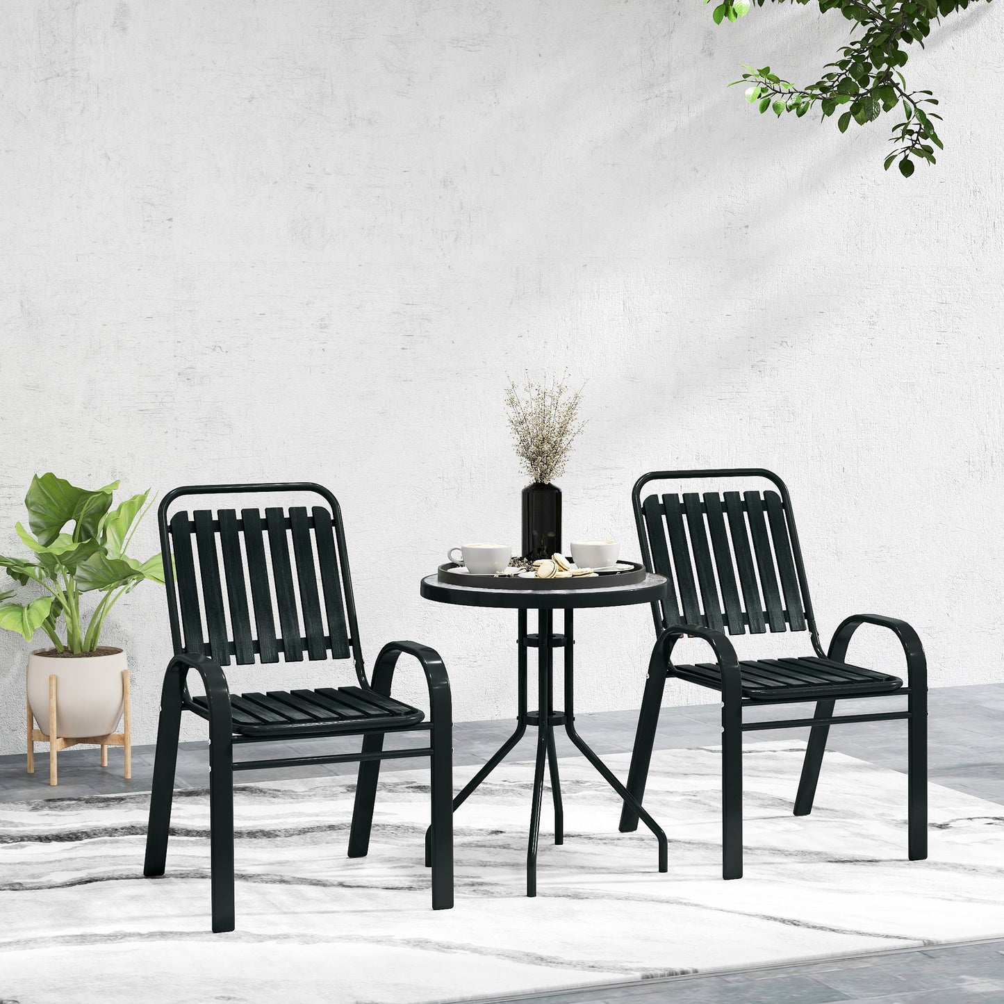 3 Pieces Patio Bistro Set with Stackable Chairs