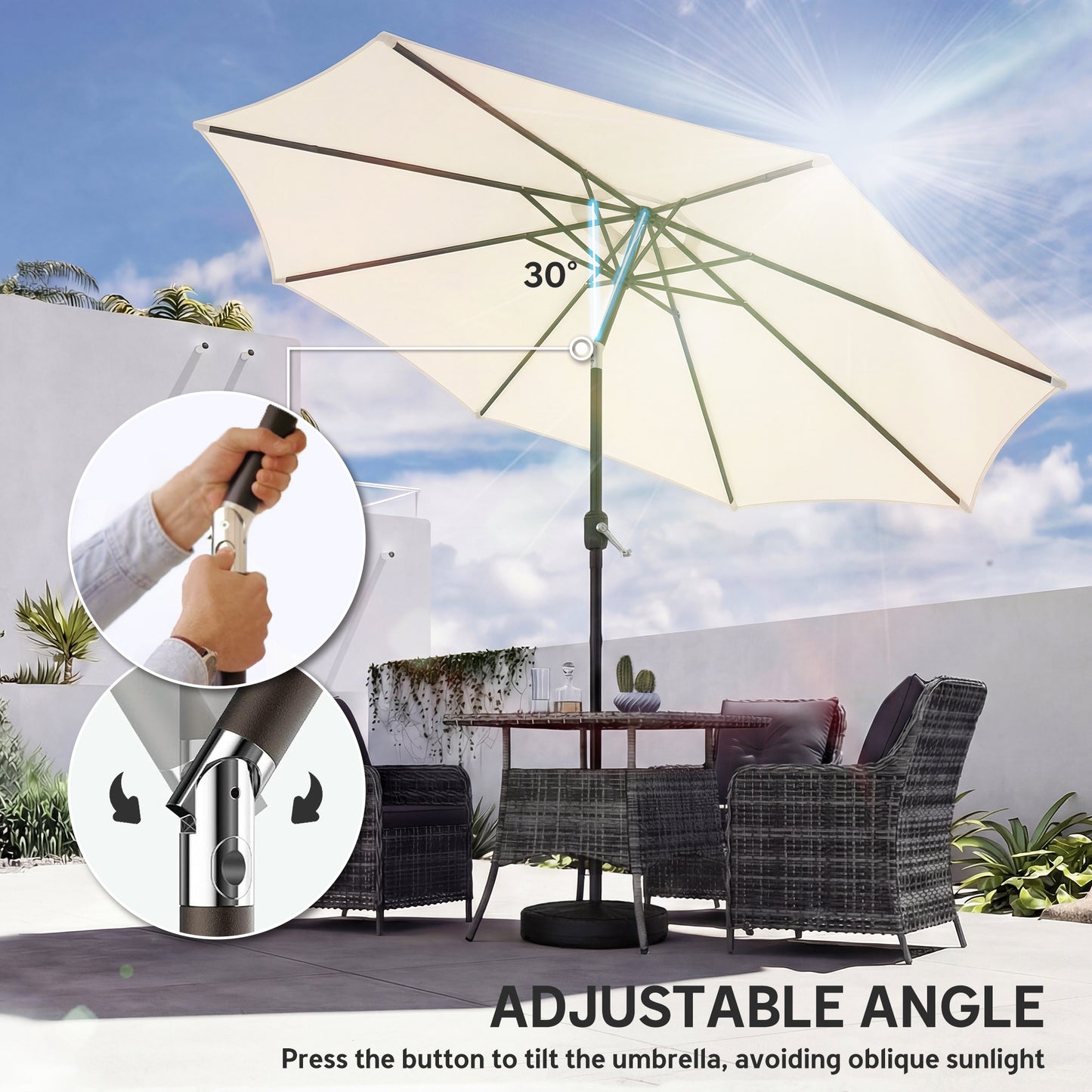 2.7 m Garden Parasol Umbrella with Cross Base and Sandbag