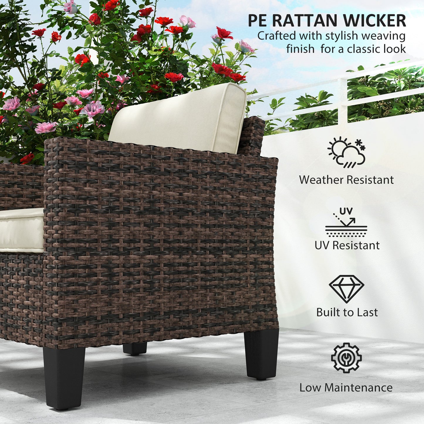 Single Rattan Armchair, with Cushions