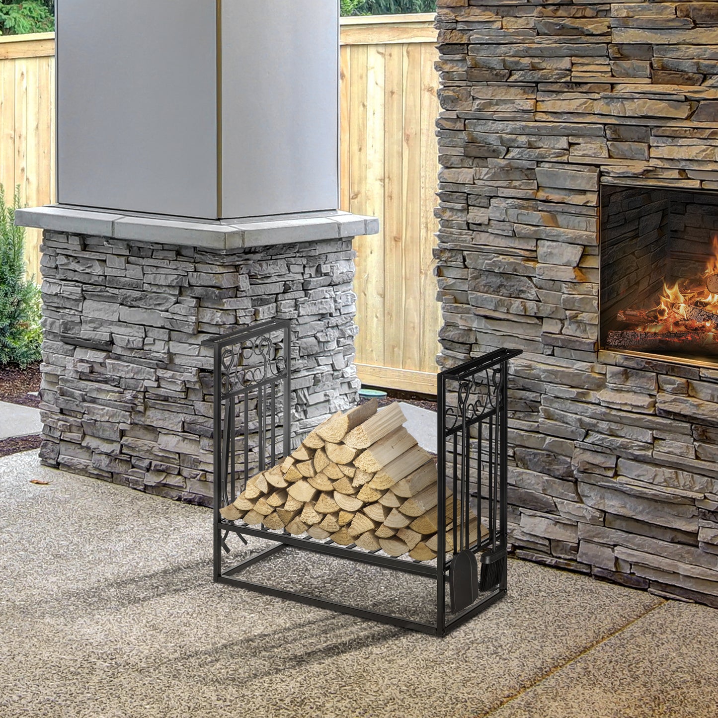 Steel Firewood Log Holder Indoor Outdoor Firewood Rack Fireplace