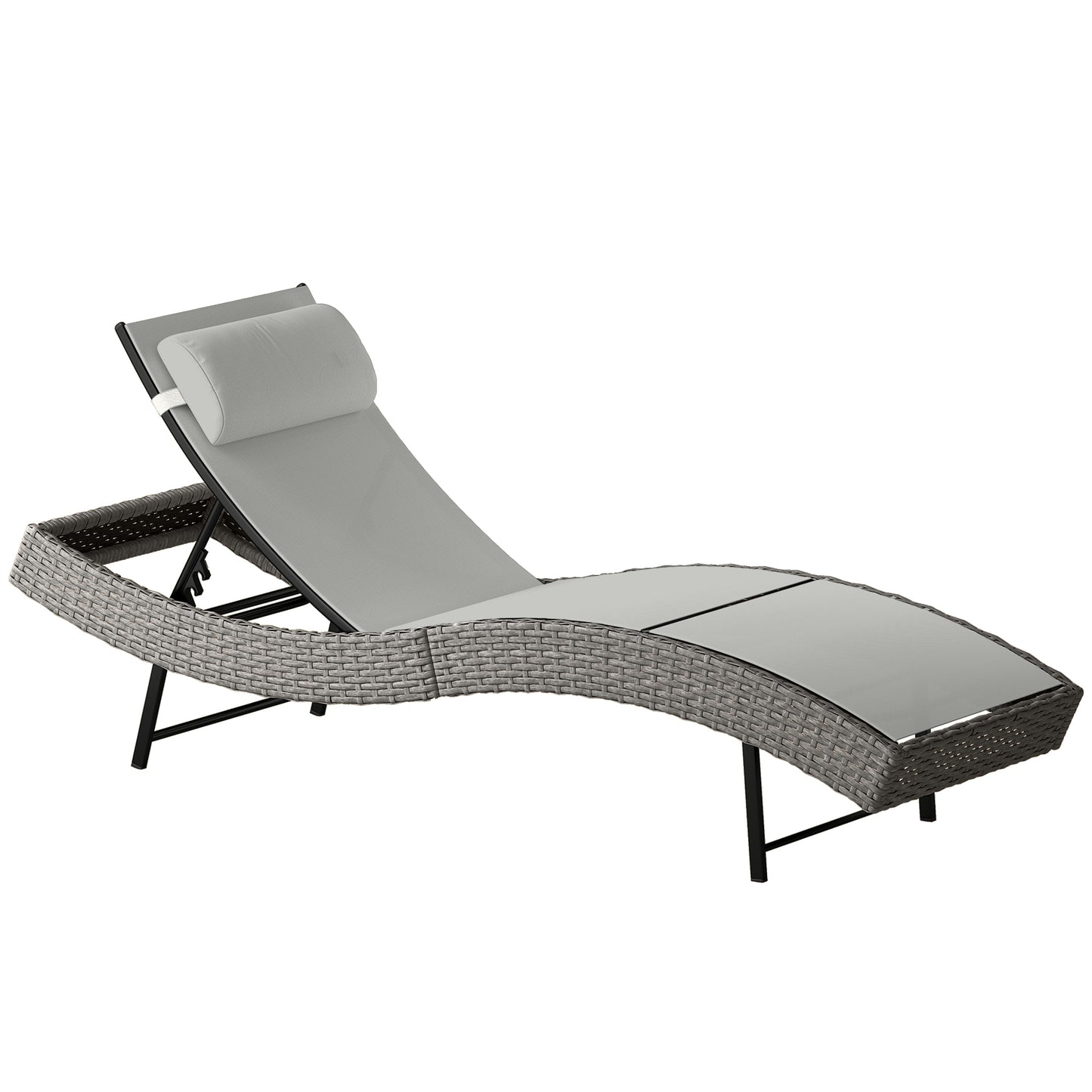 Rattan Sun Lounger, Garden Recliner with 5 Position Adjustable Back