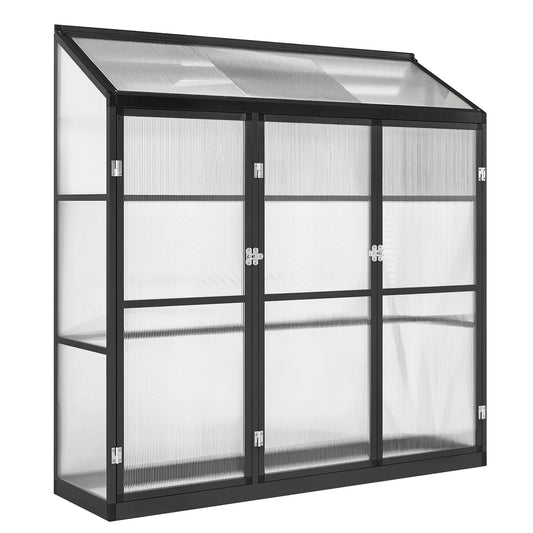 Polycarbonate Greenhouse with 3 Hinged Doors, Top Vent