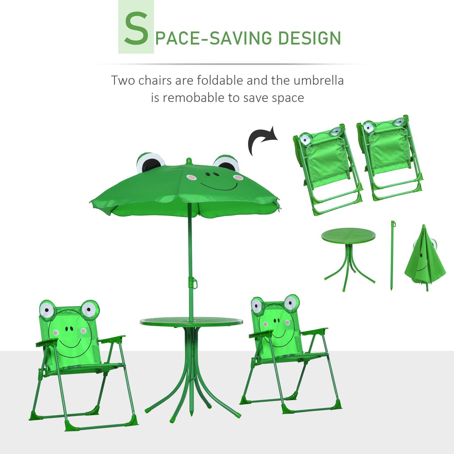 Kids Folding Picnic Table Chair Set w/ Parasol