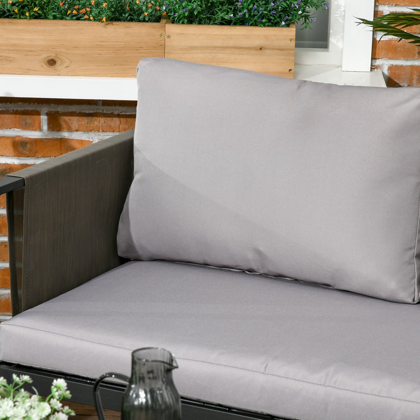 4 Piece Metal Garden Furniture Set with Tempered Glass Coffee Table