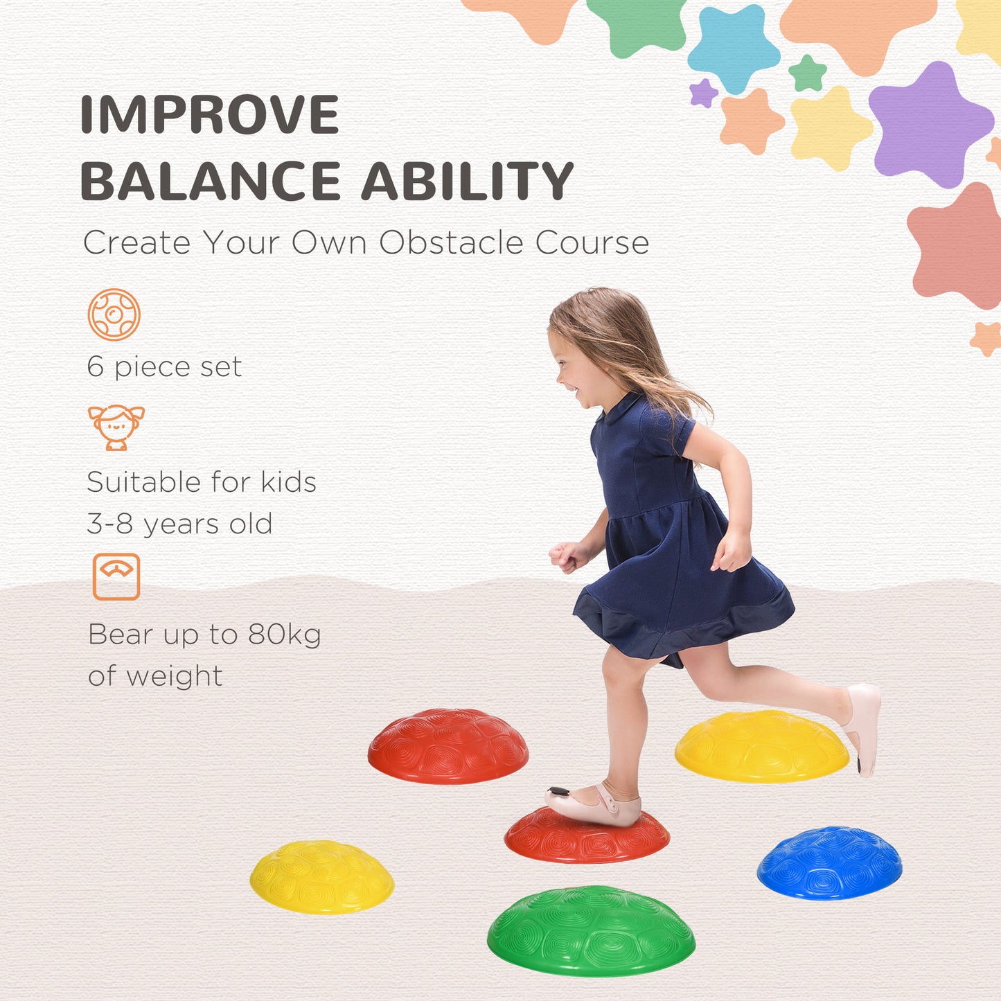 Six-Piece Kids Stepping Stones, with Non-Slip Mats