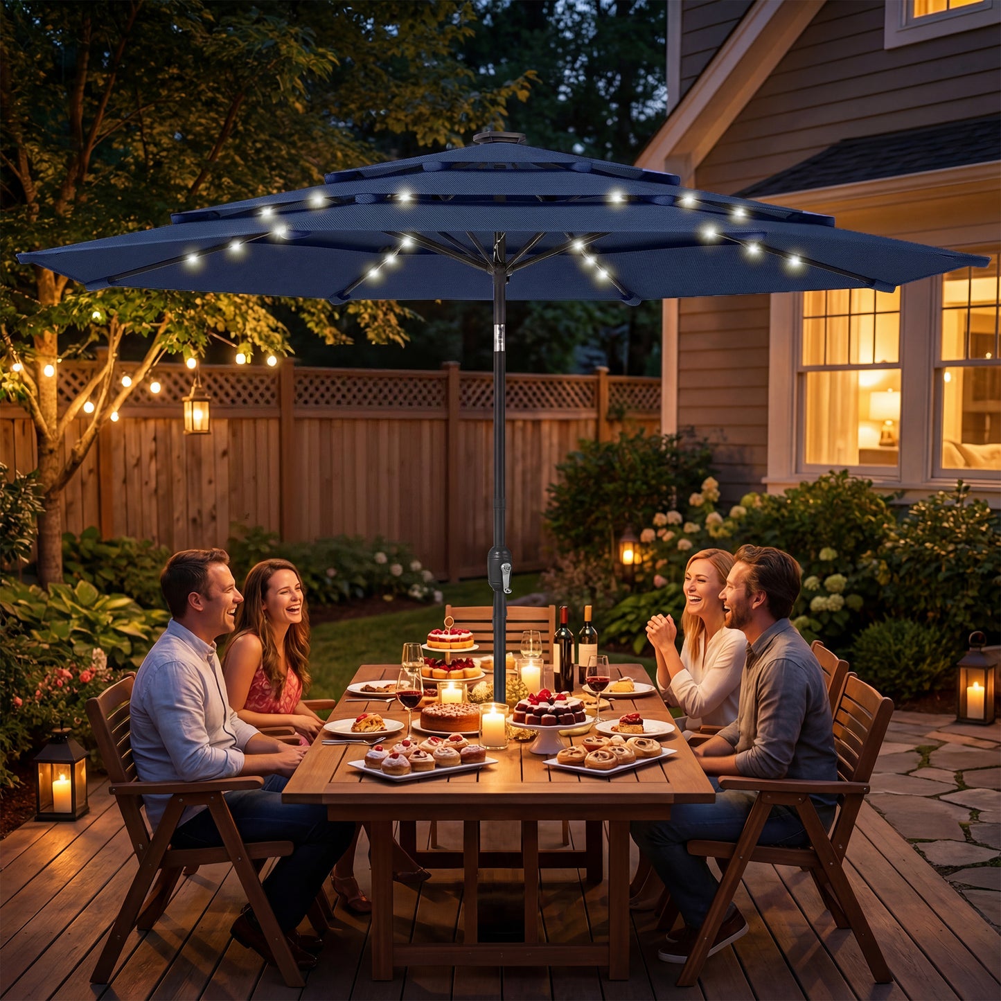 2.8 m Garden Parasol Umbrella with LED Solar Light, Parasol Cover