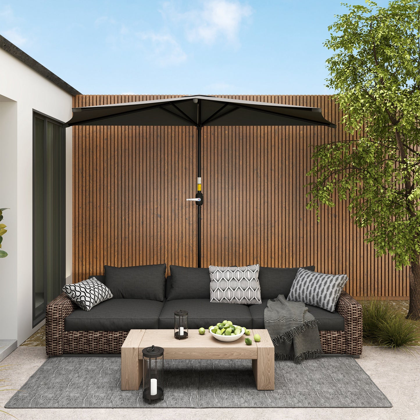 3(m) Half Parasol, Semi Round Umbrella with Metal Frame