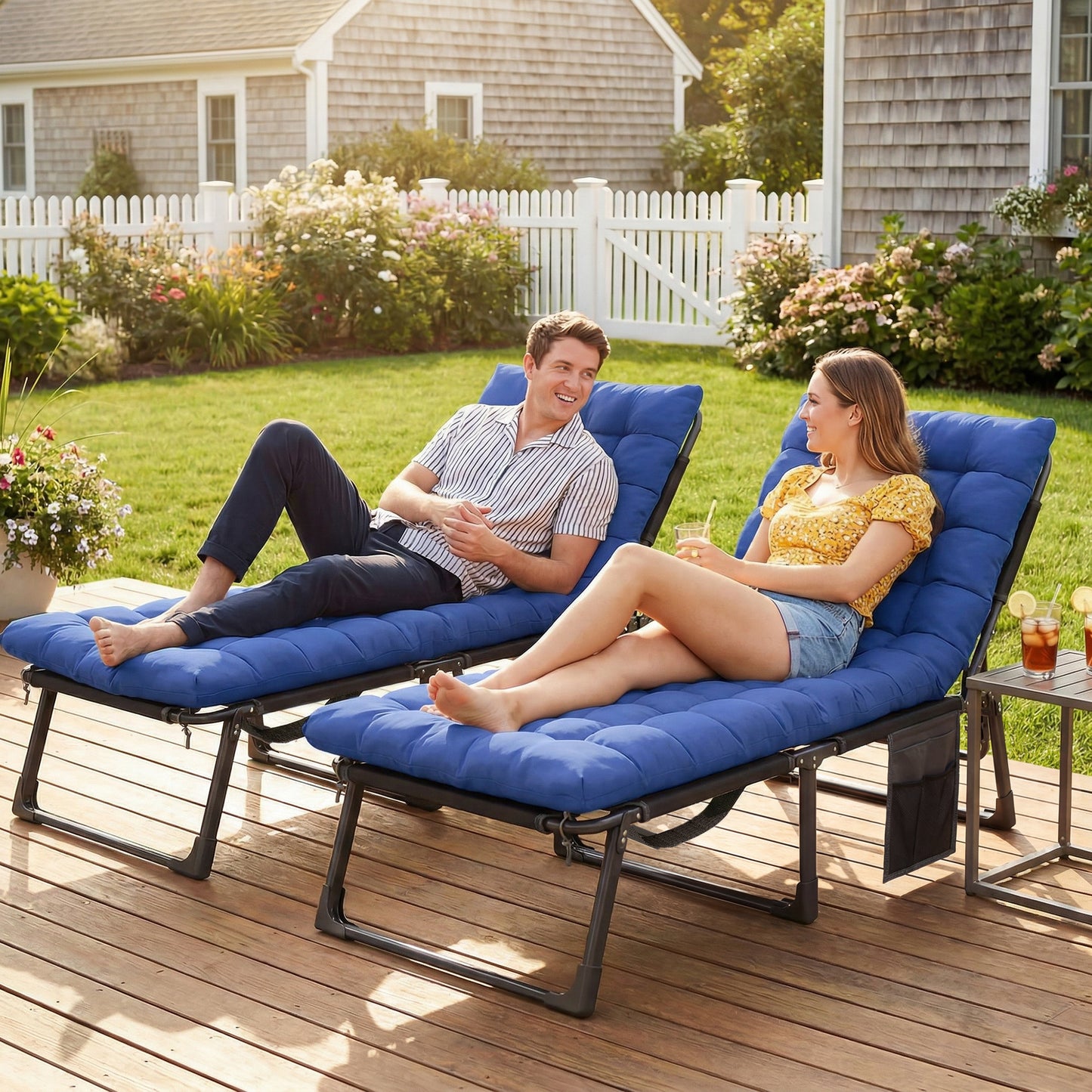 Folding Sun Loungers for Garden Set of 2