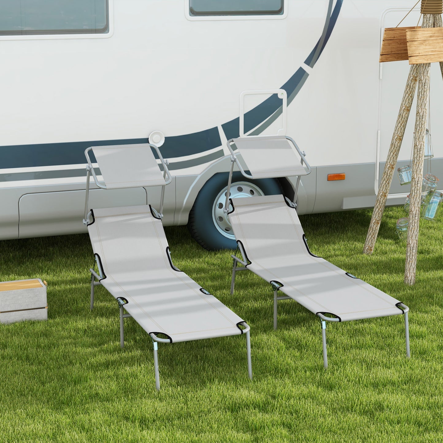 Folding Sun Lounger with Canopy