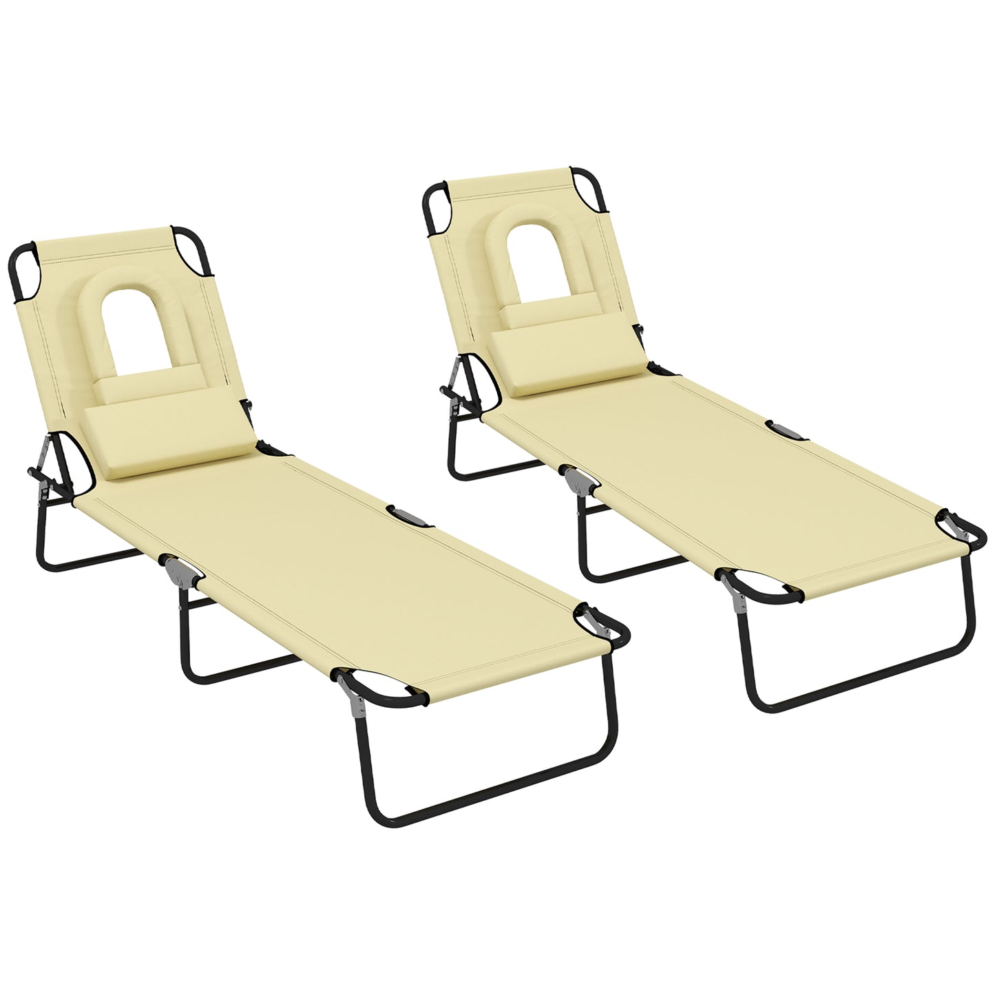 Folding Sun Loungers Set of 2 with Face Hole