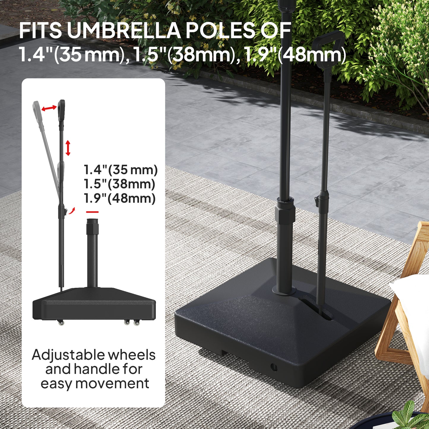Garden Parasol Base with Adjustable Wheels and Handle