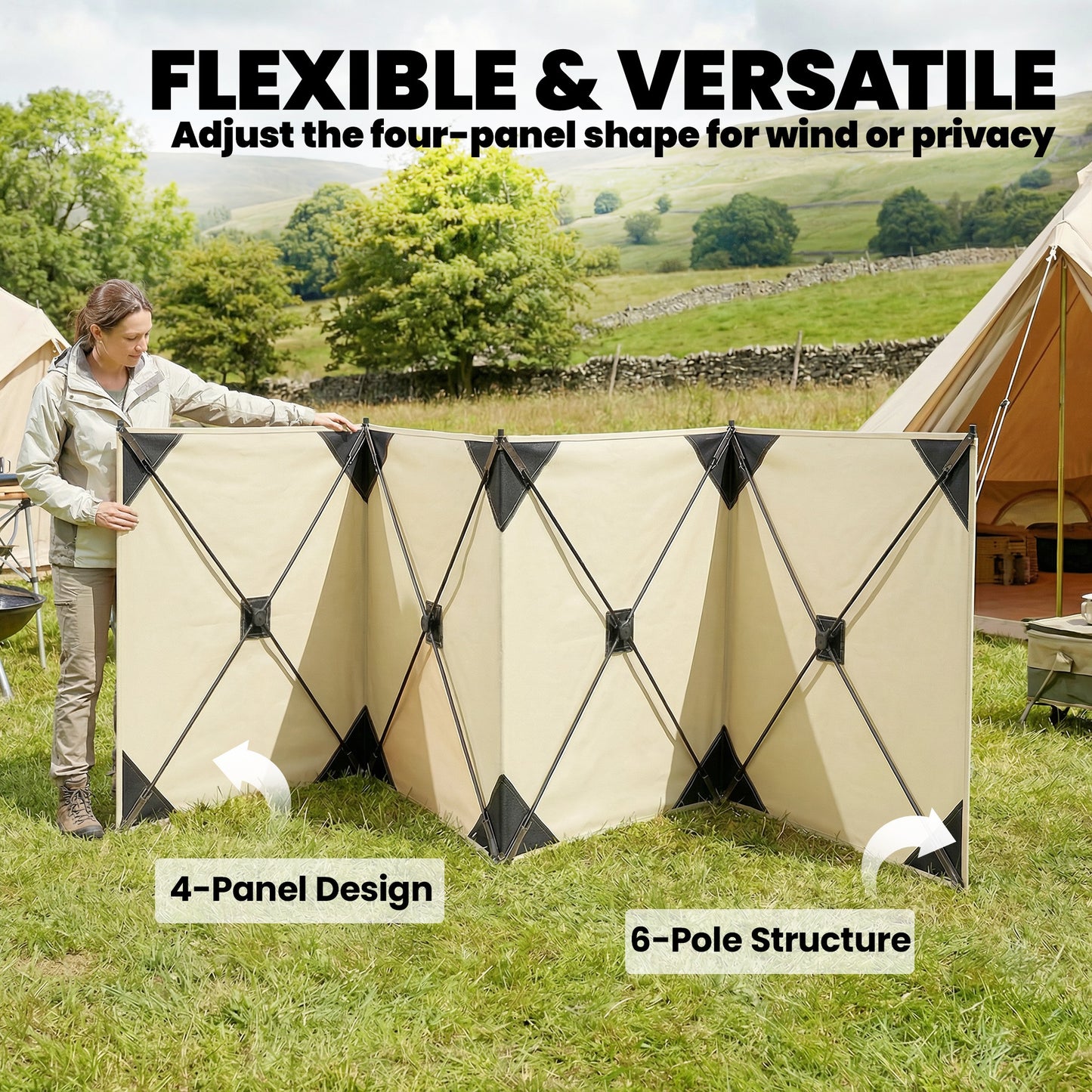 Camping Windbreak Pop Up Windbreaker Blocker with Ropes Pegs