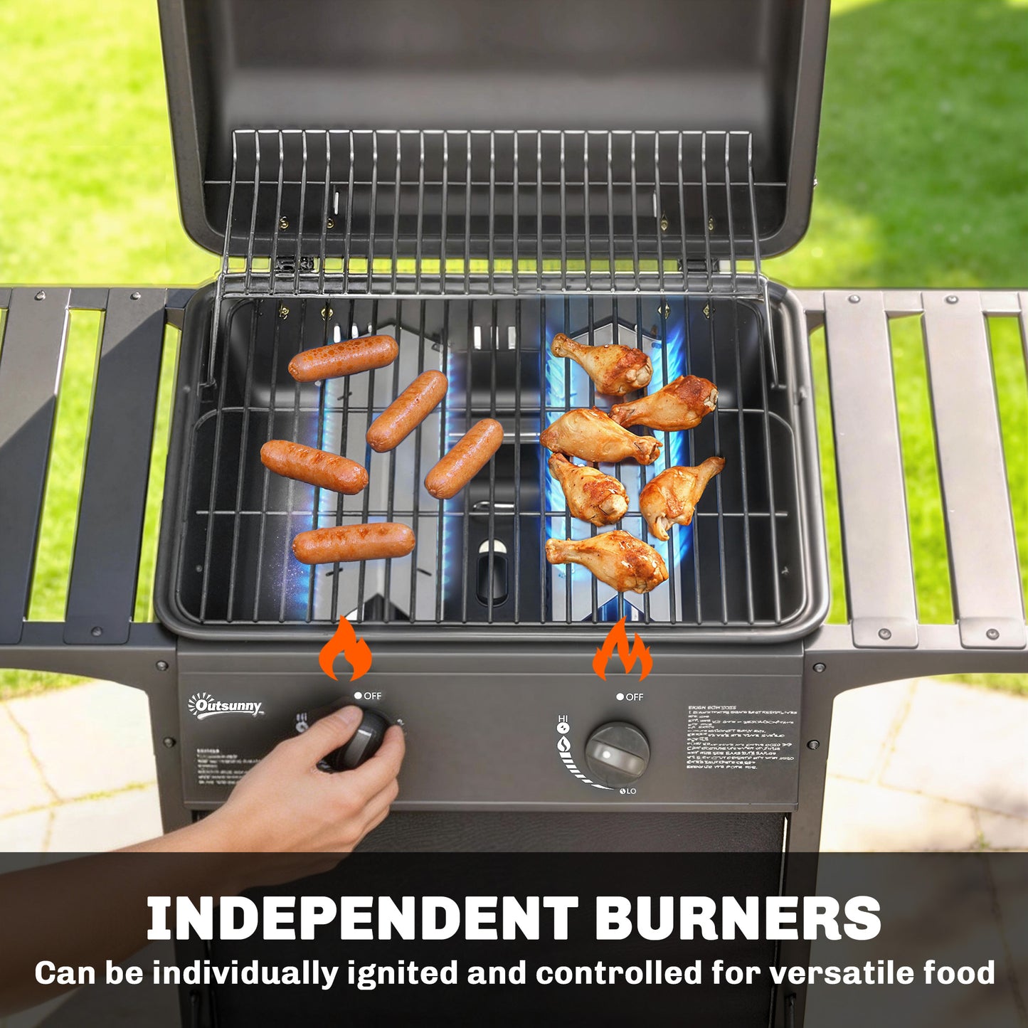 Gas Burner Barbecue Grill, 2 Burner Gas Grill with Side Tables
