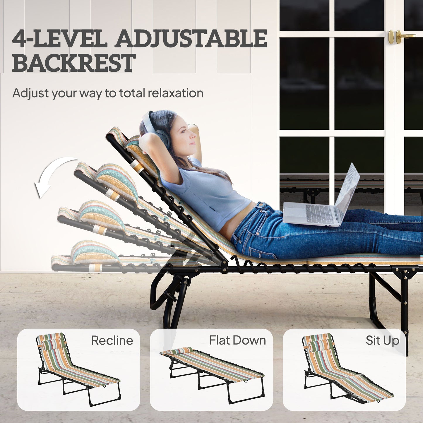 Folding Sun Lounger Beach Chaise Chair Garden Reclining Cot Camping