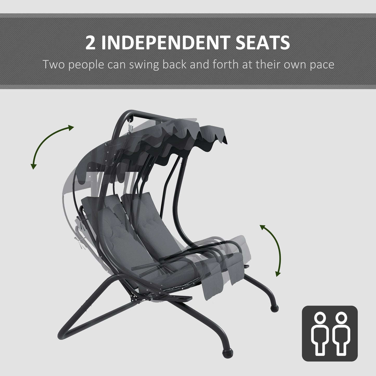 Two-Seat Garden Swing Chair, with Protective Canopy