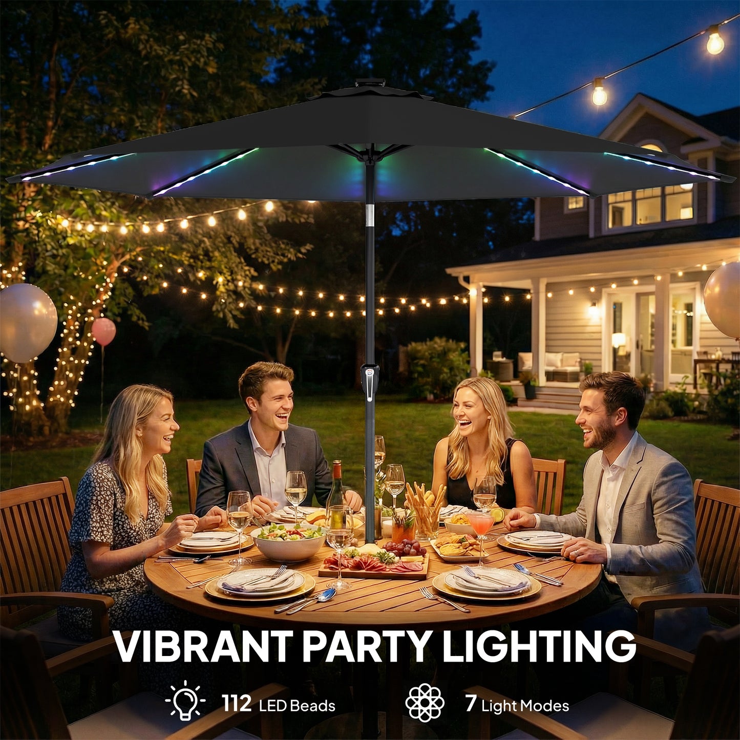 3 m Garden Parasol Umbrella with 112 Solar Powered LED Lights