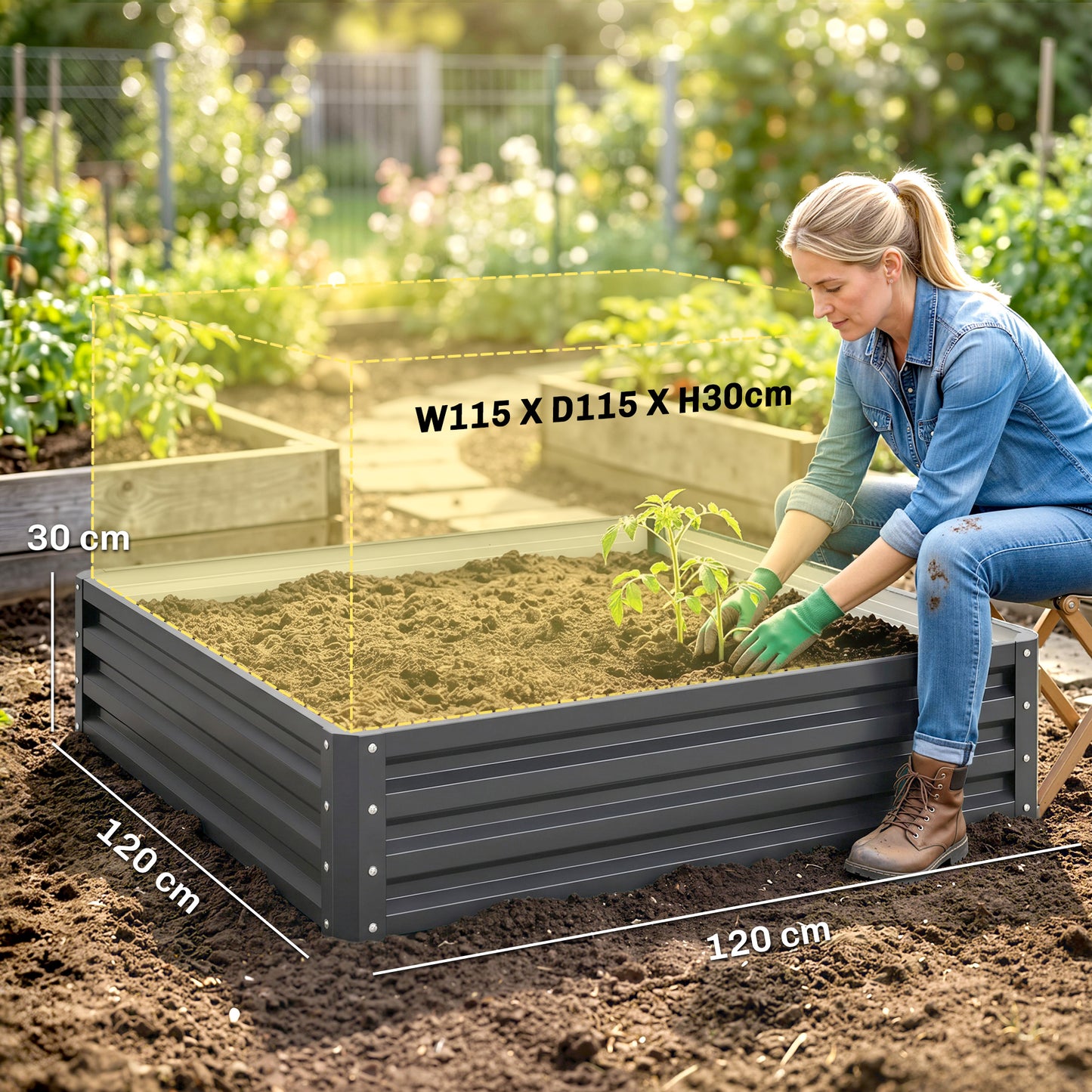 432L Square Raised Garden Bed Box Steel Frame for Vegetables