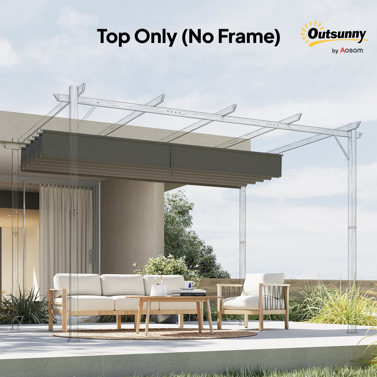 Retractable Pergola Cover, 3.5 x 2.6 m Replacement Canopy Fabric
