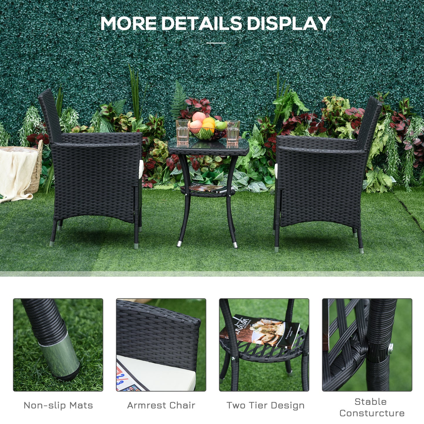 3 Pieces Rattan Bistro Set