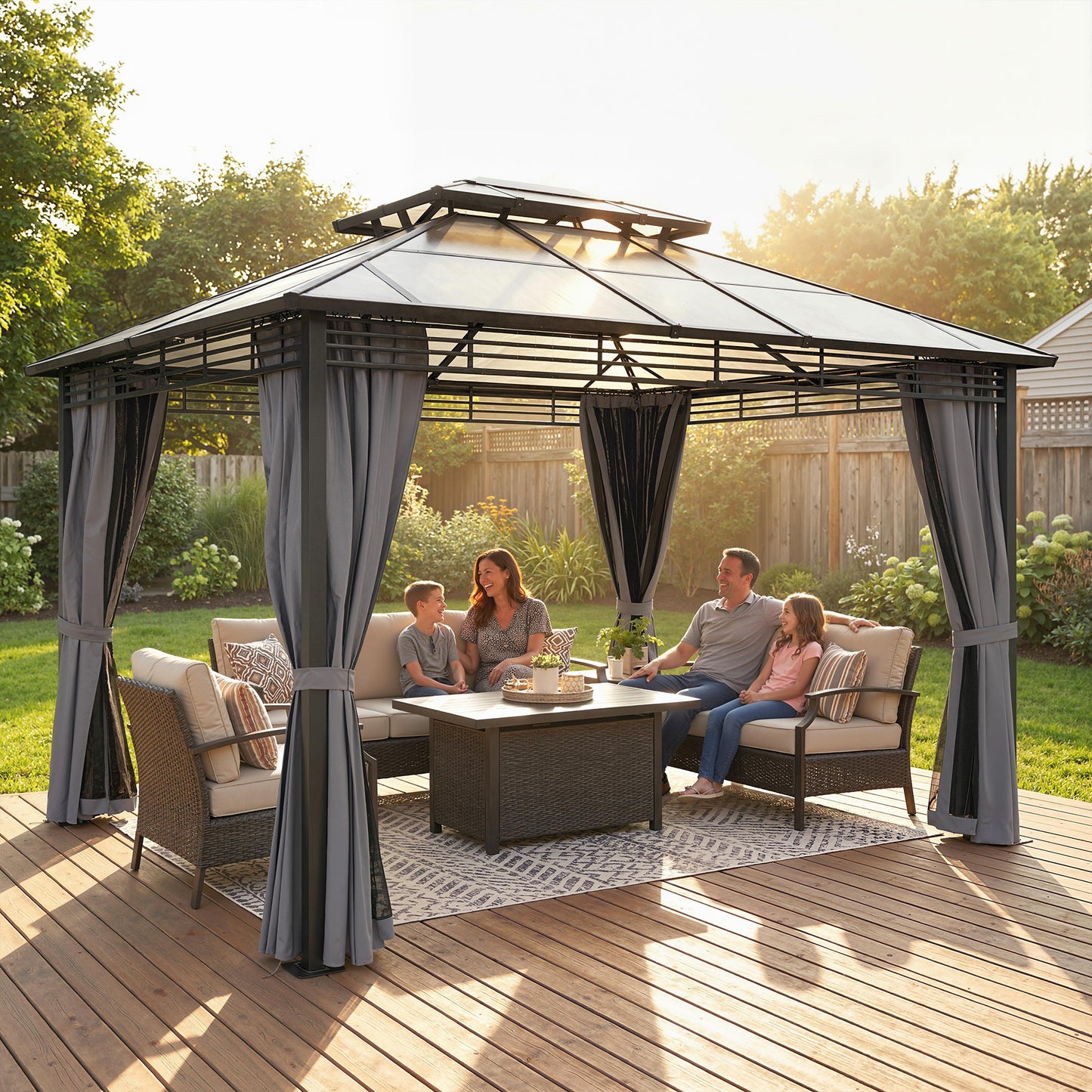 3 x 3.6 m Outdoor Hardtop Gazebo Canopy with 2-Tier Roof
