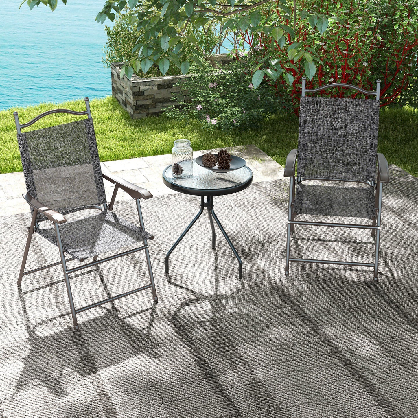 Set of Two Folding Garden Chairs, with Fabric Mesh Seats