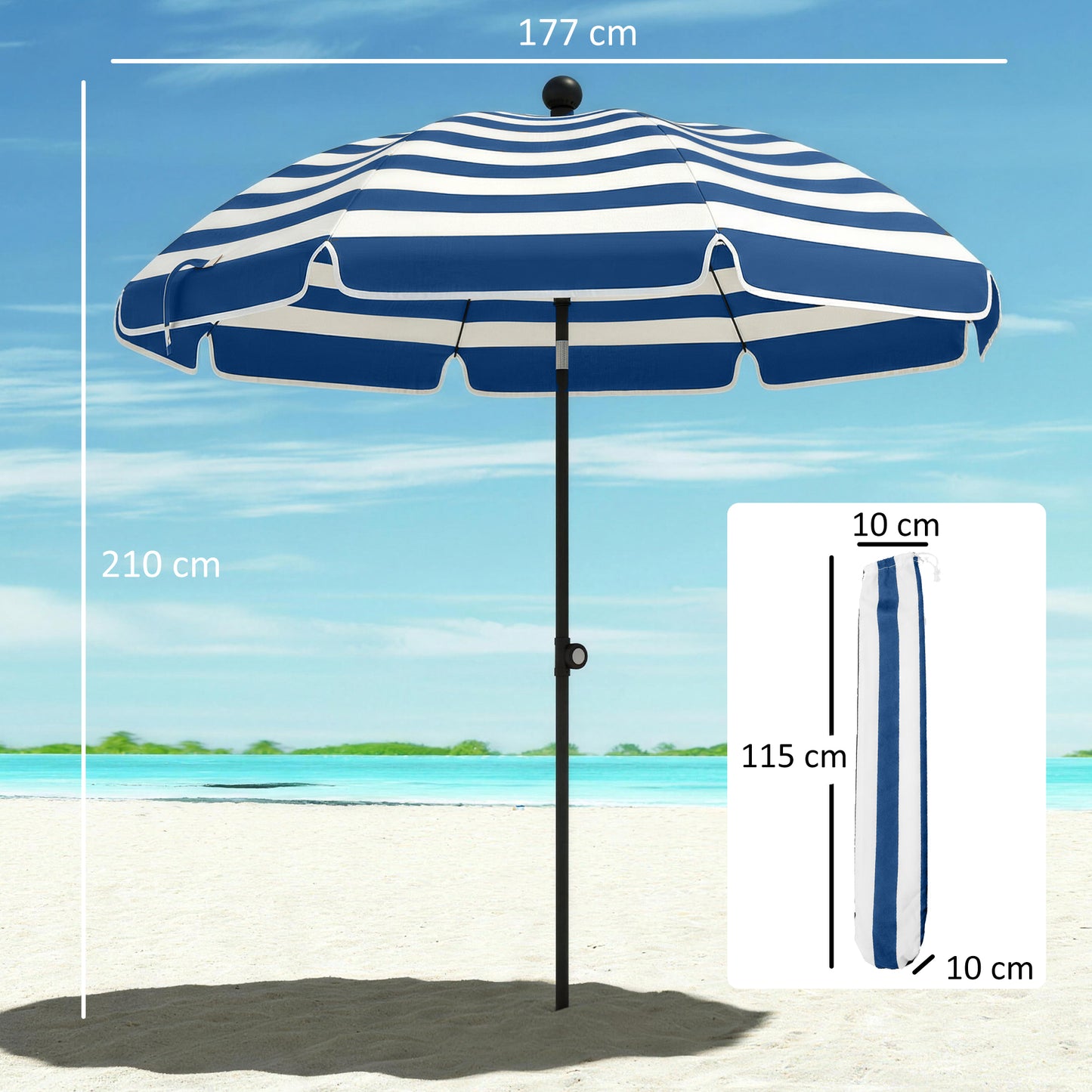 1.8 m Beach Umbrella Parasol with Sand Anchor (3)