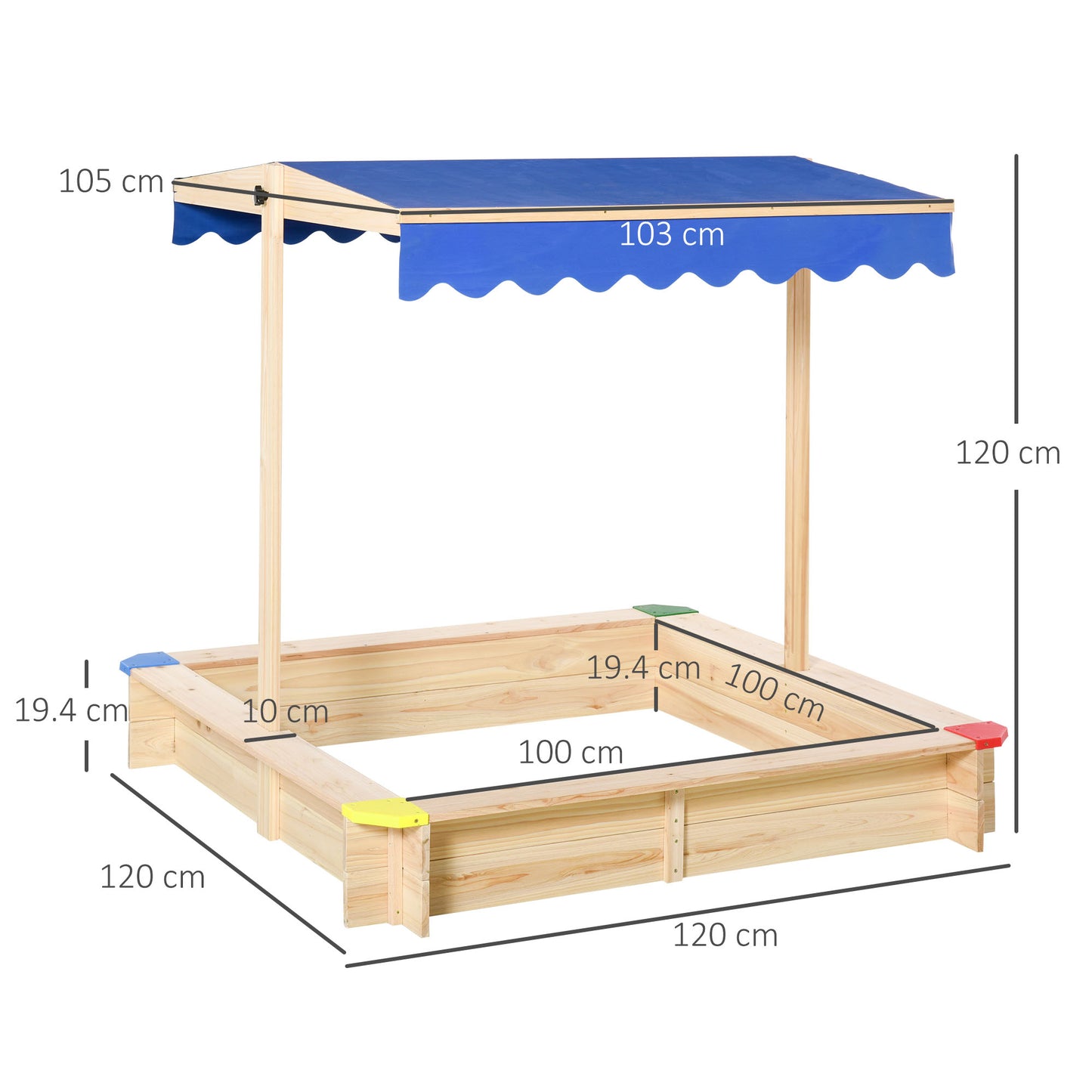 Kids Wooden Sand Pit Sandbox Children Square Outdoor Playset
