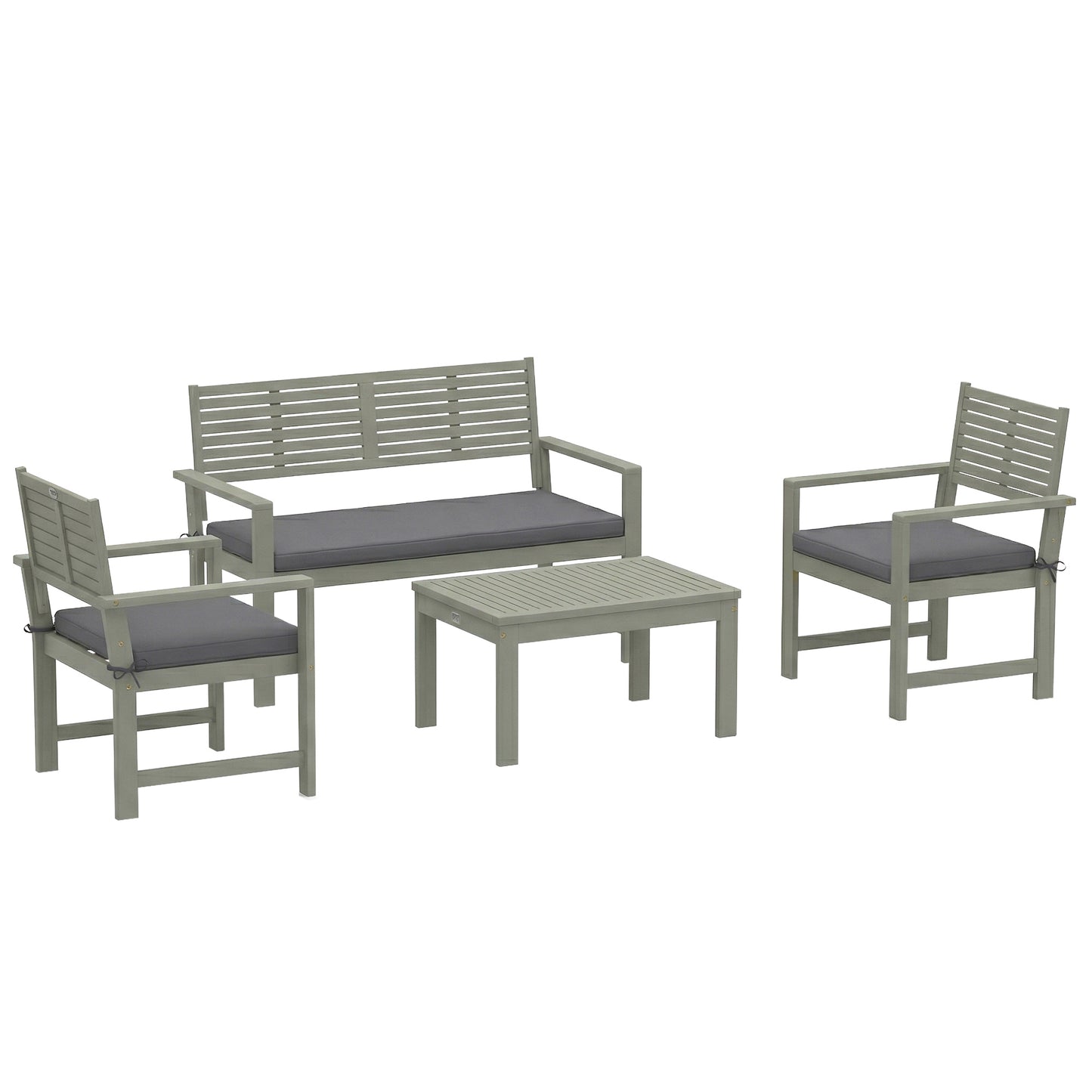 4 Seater Wooden Garden Furniture Set with Loveseat, Armchairs, Table