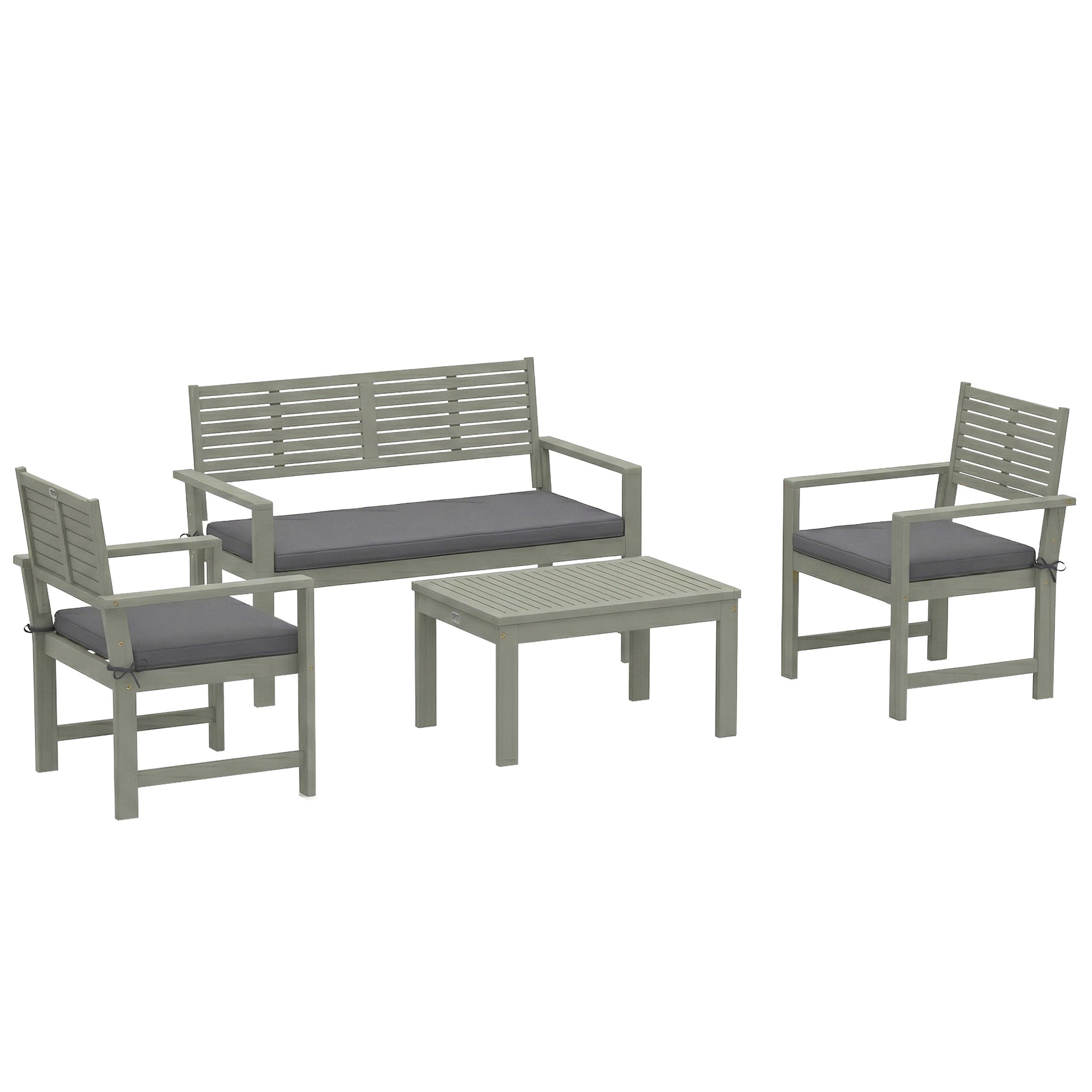 4 Seater Wooden Garden Furniture Set with Loveseat, Armchairs, Table