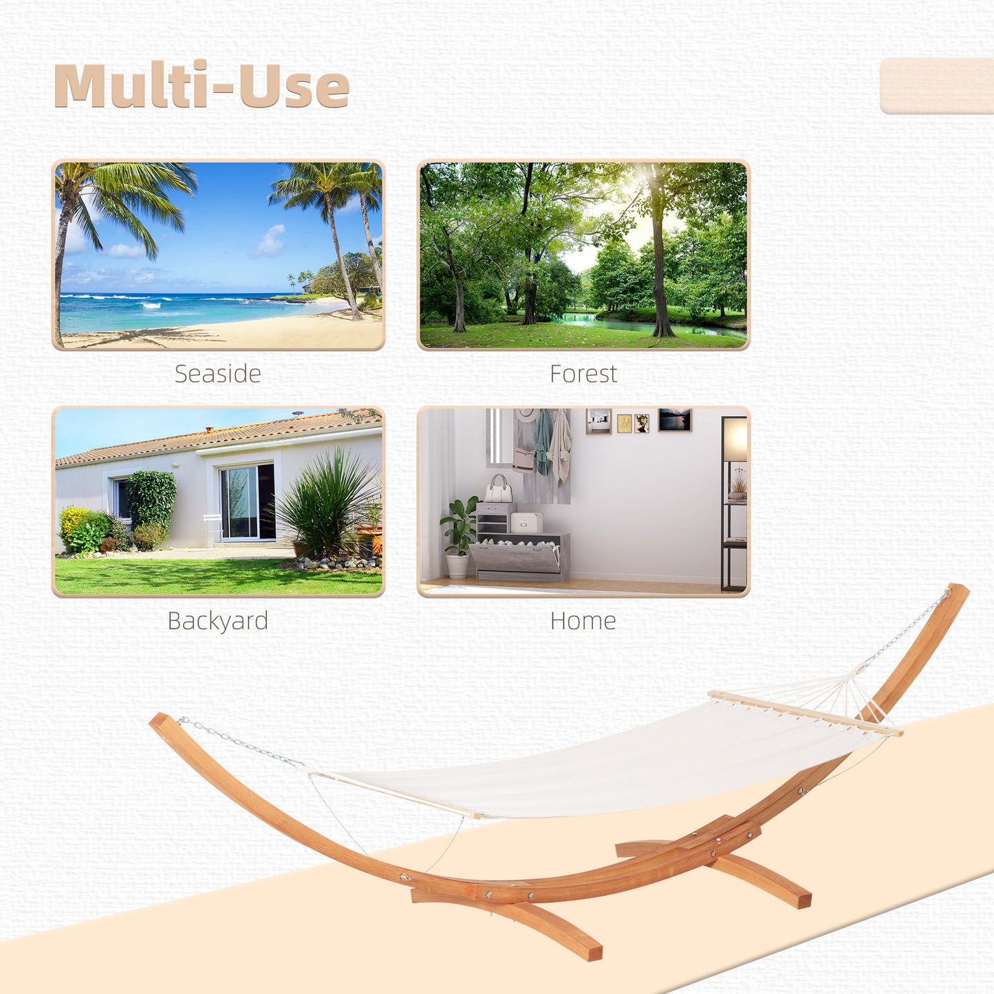 Outdoor Garden Hammock with Wooden Stand Swing Hanging Bed for Patio