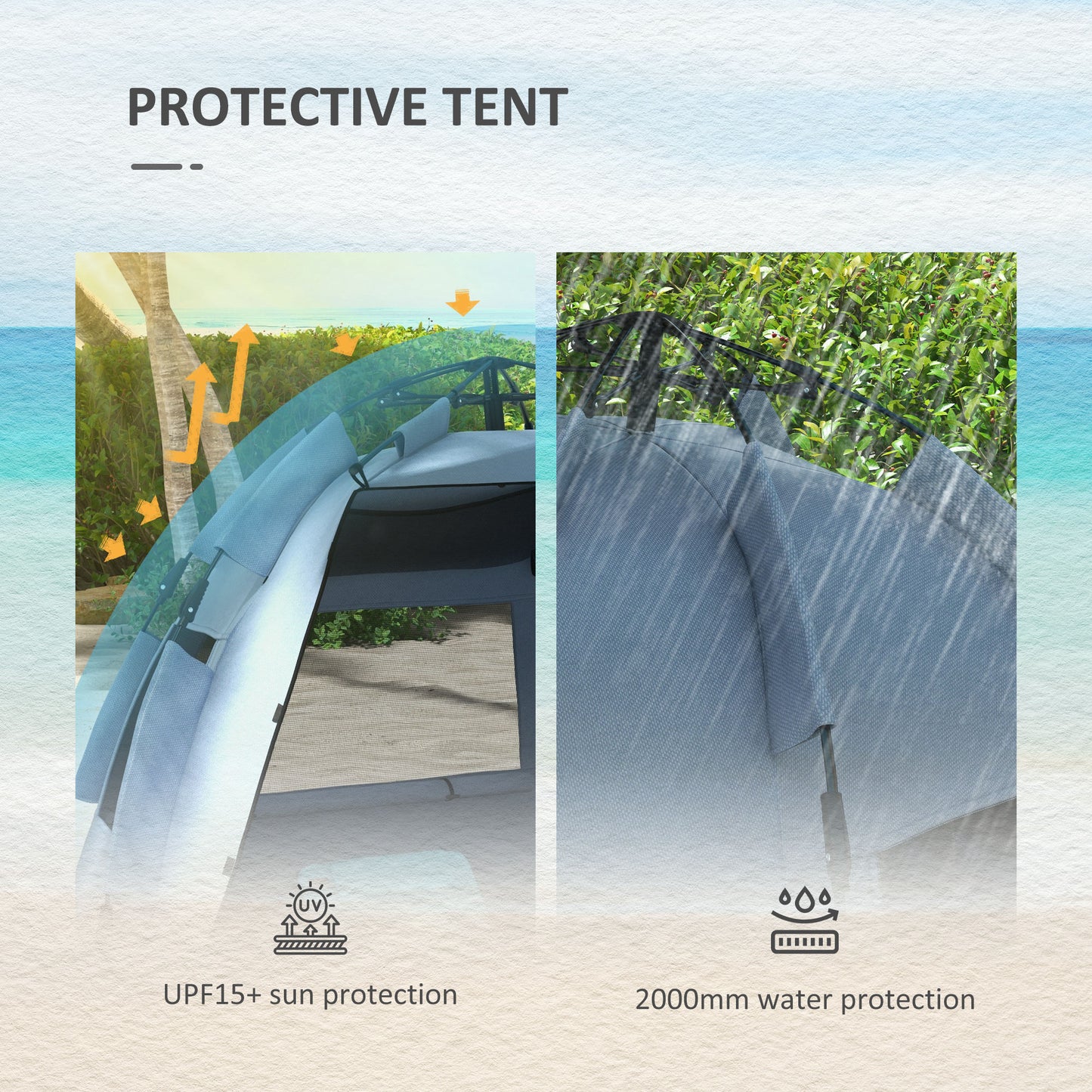 2-3 Person Pop Up Beach Tent, UPF15+ Sun Shelter with Extended Floor