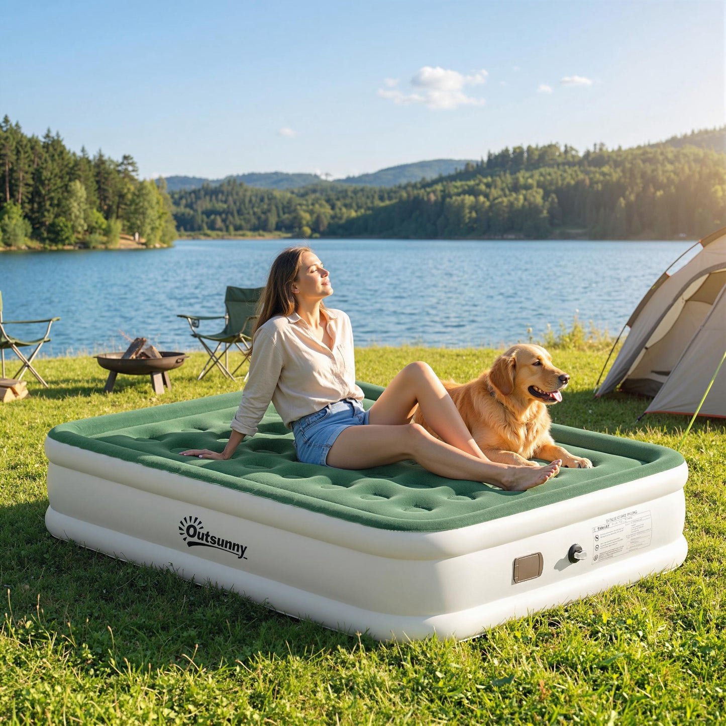 Inflatable Mattress, Double Air Bed with Built-in Electric Pump