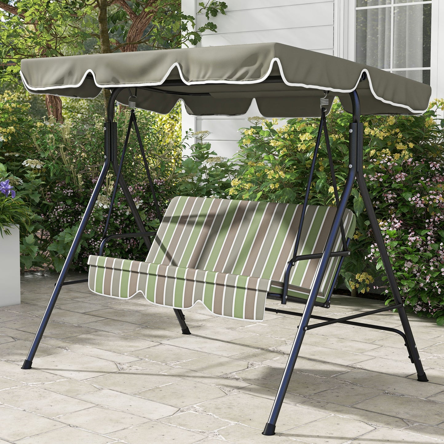 Three-Seater Garden Swing Chair, with Adjustable Canopy