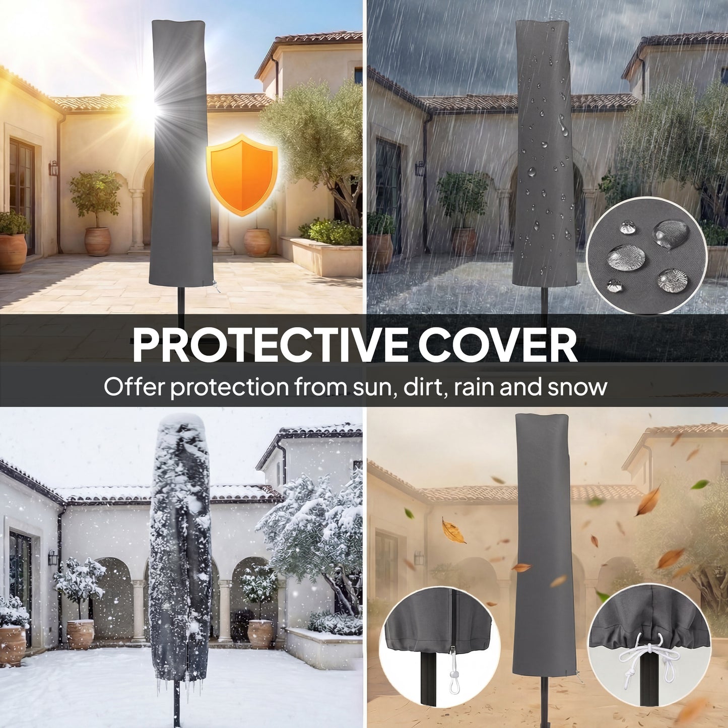 3 m Cantilever Parasol with Solar LED Lights Garden Umbrella