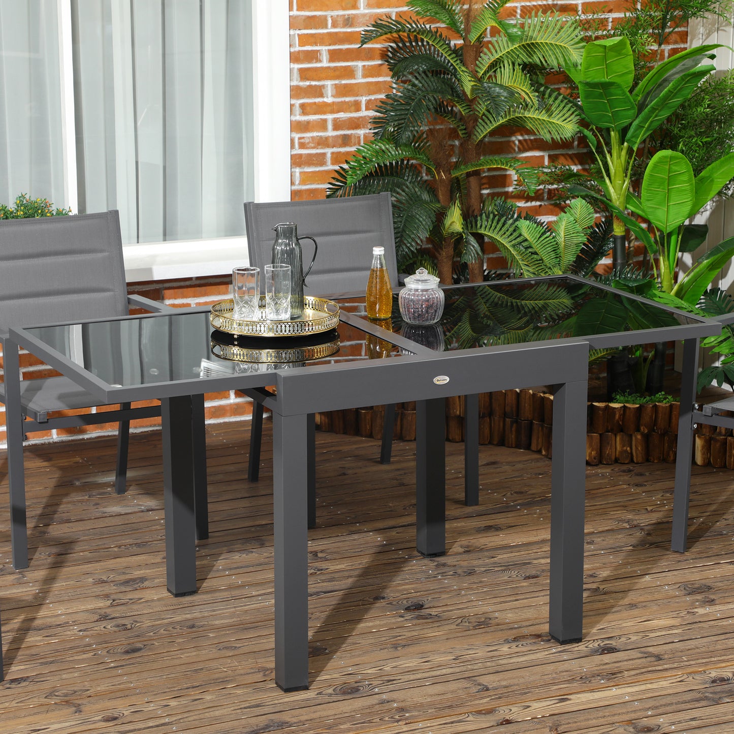 Extending Garden Table, Outdoor Dining Table with Aluminium Frame