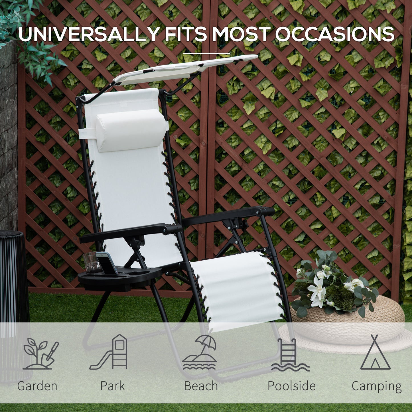2 Piece Foldable Reclining Garden Chair with Headrest