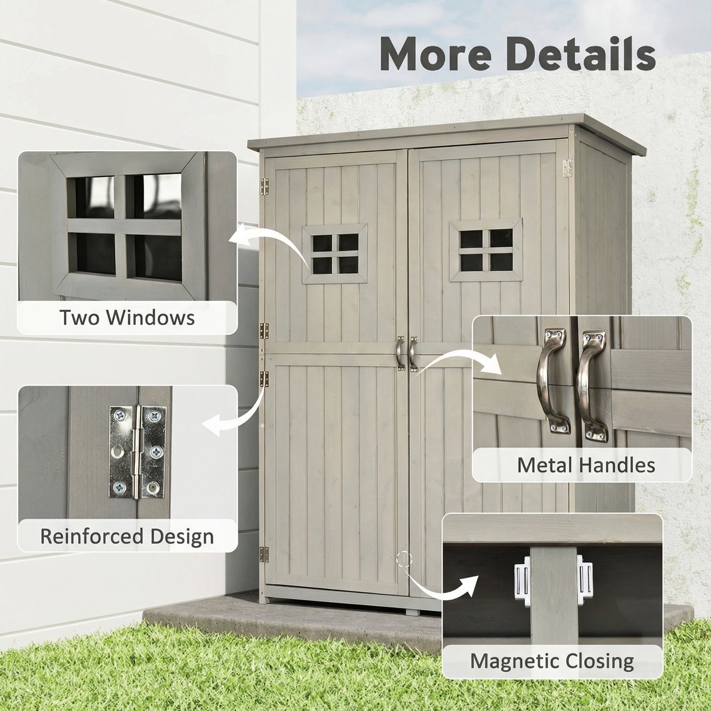 Wooden Garden Shed with Two Windows, Tool Storage Cabinet