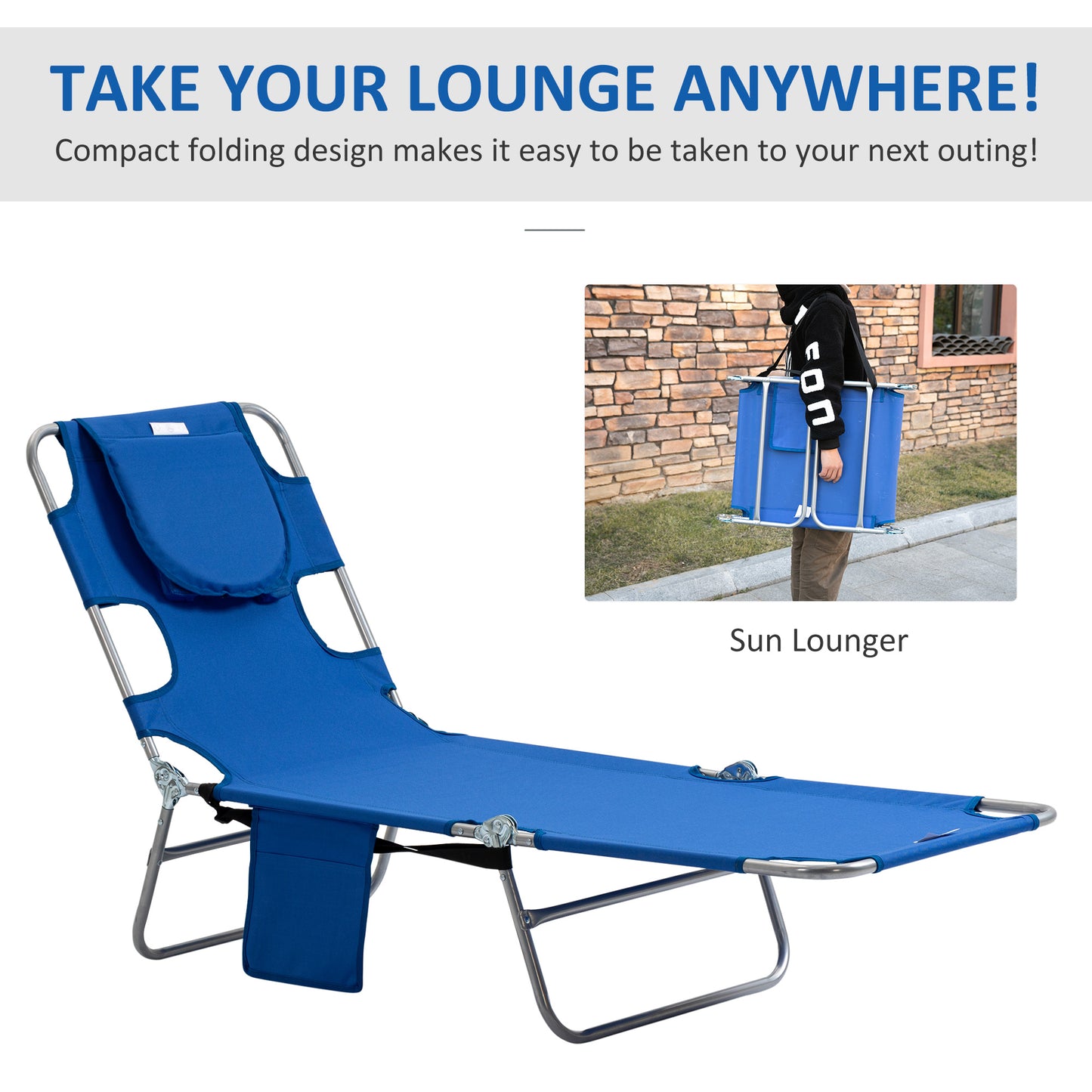 2 Pieces Foldable Sun Lounger with Reading Hole